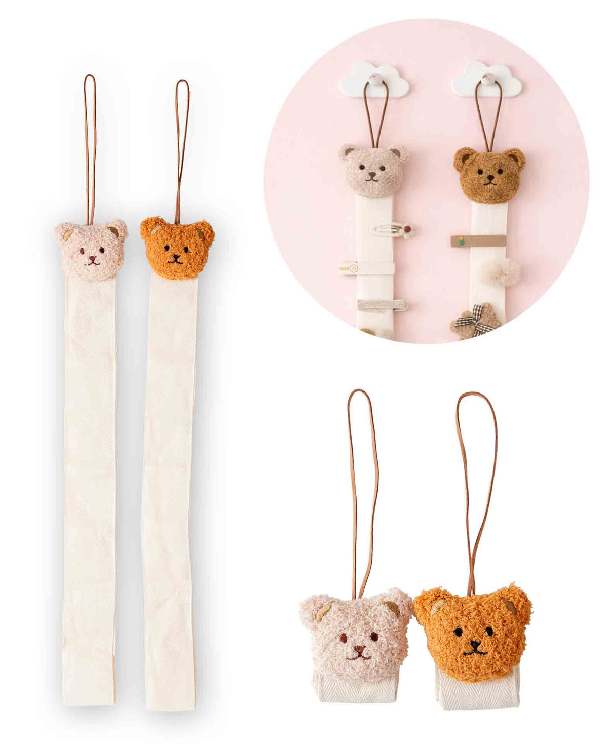 2er Bär Set, Haarspangen Halterung Kinder, Beige