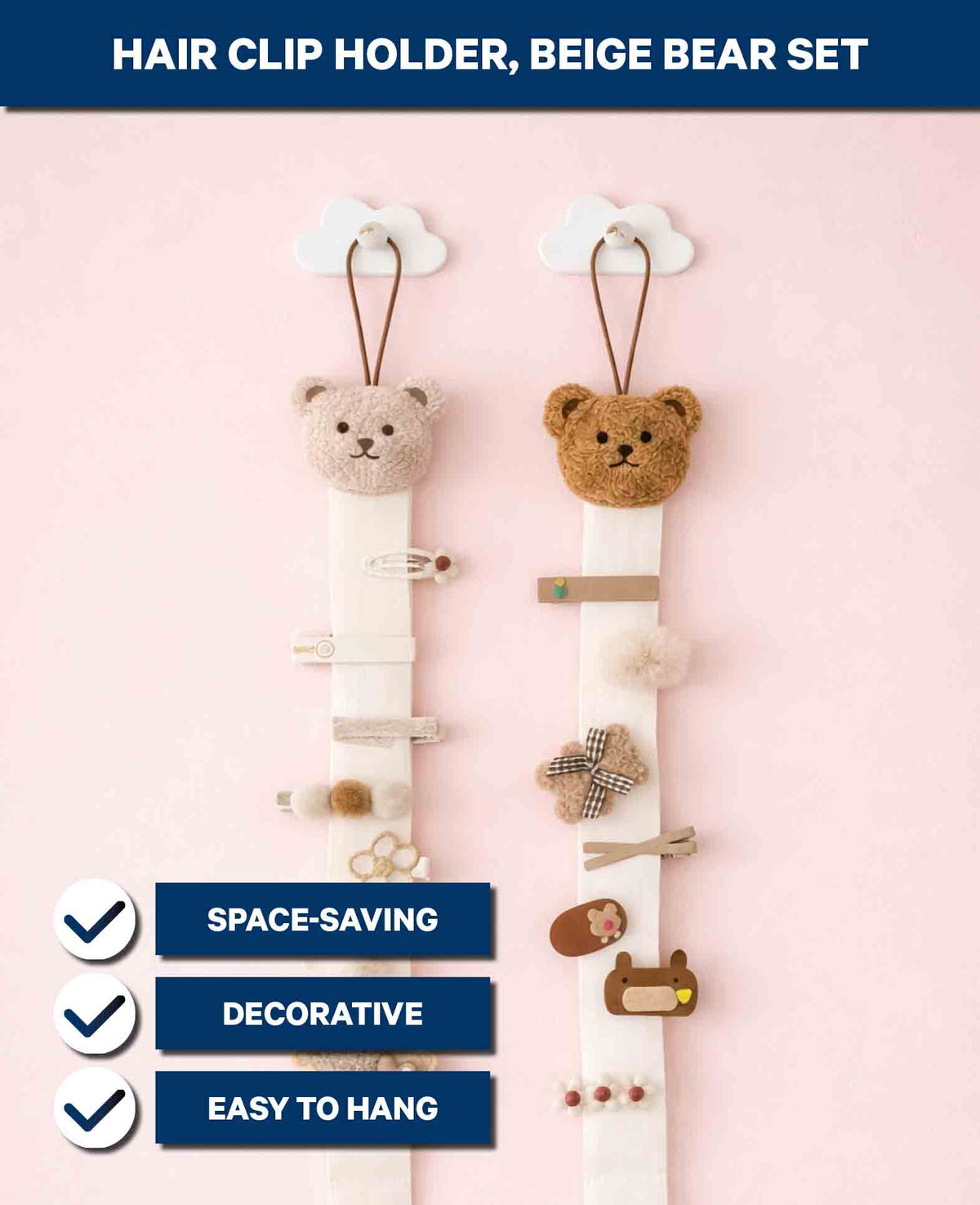 2er Bär Set, Haarspangen Halterung Kinder, Beige