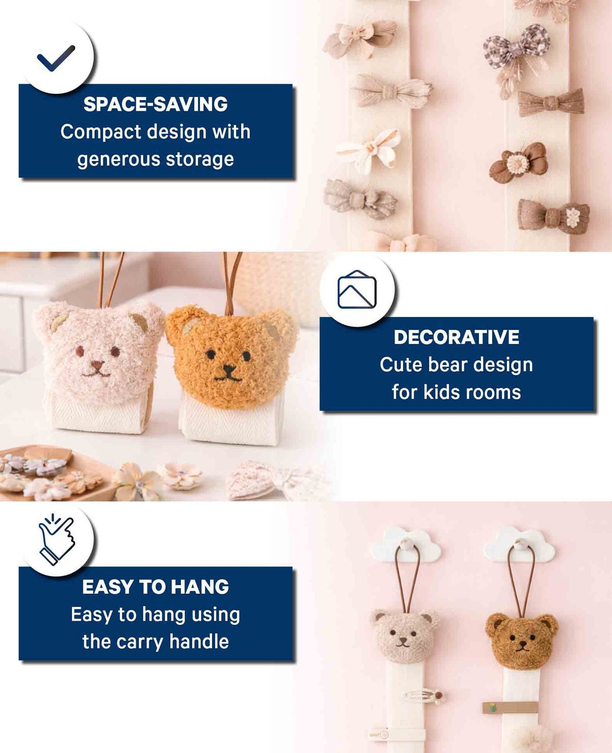 2er Bär Set, Haarspangen Halterung Kinder, Beige