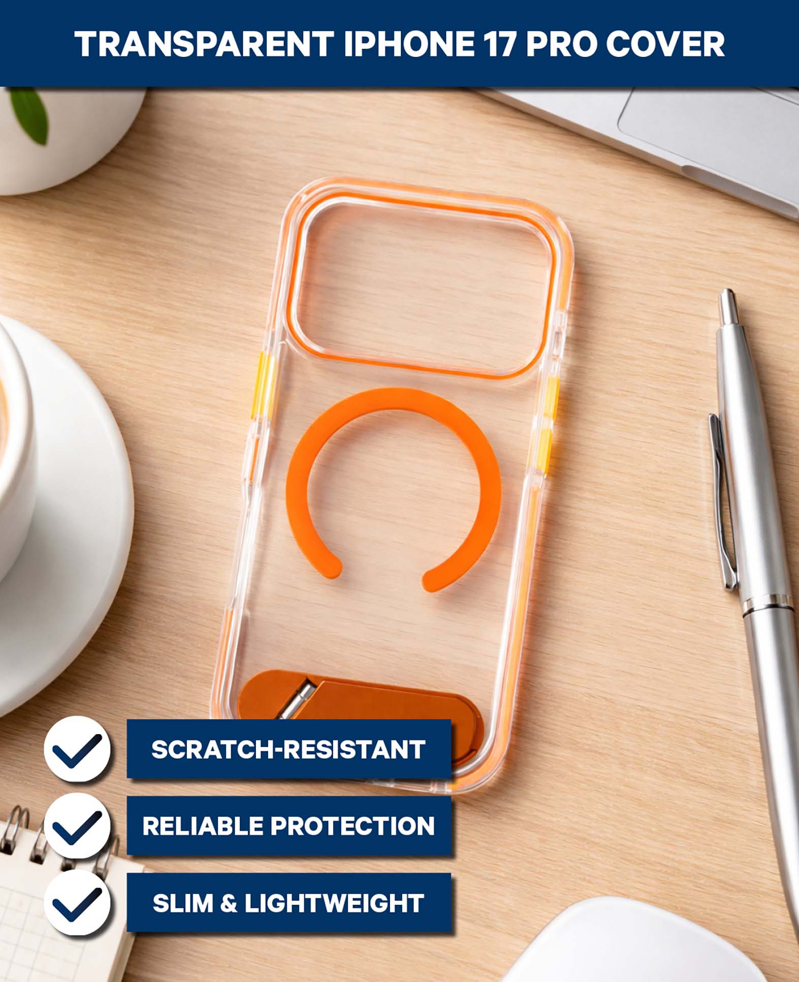 Coque iPhone 17 Pro transparente/orange