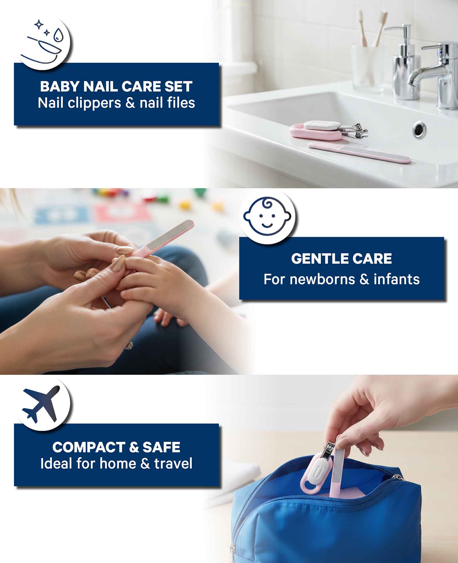 Kit de manucure bébé rose 2 pièces