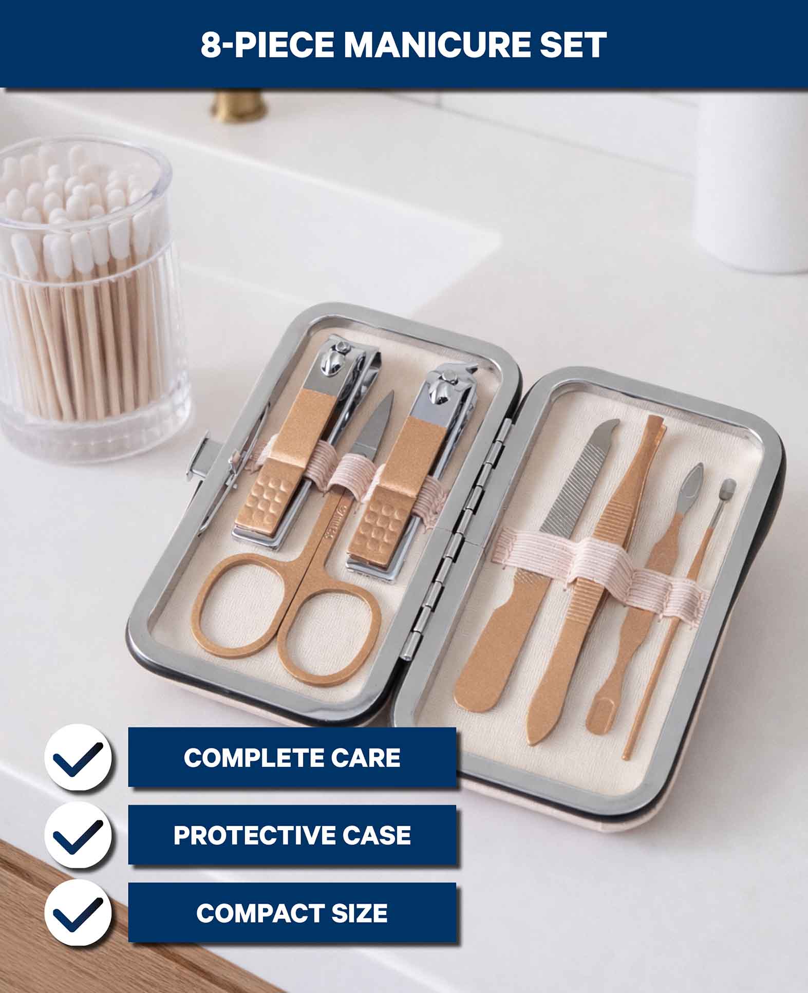 Travel Manicure Set 8-Piece Rose Gold