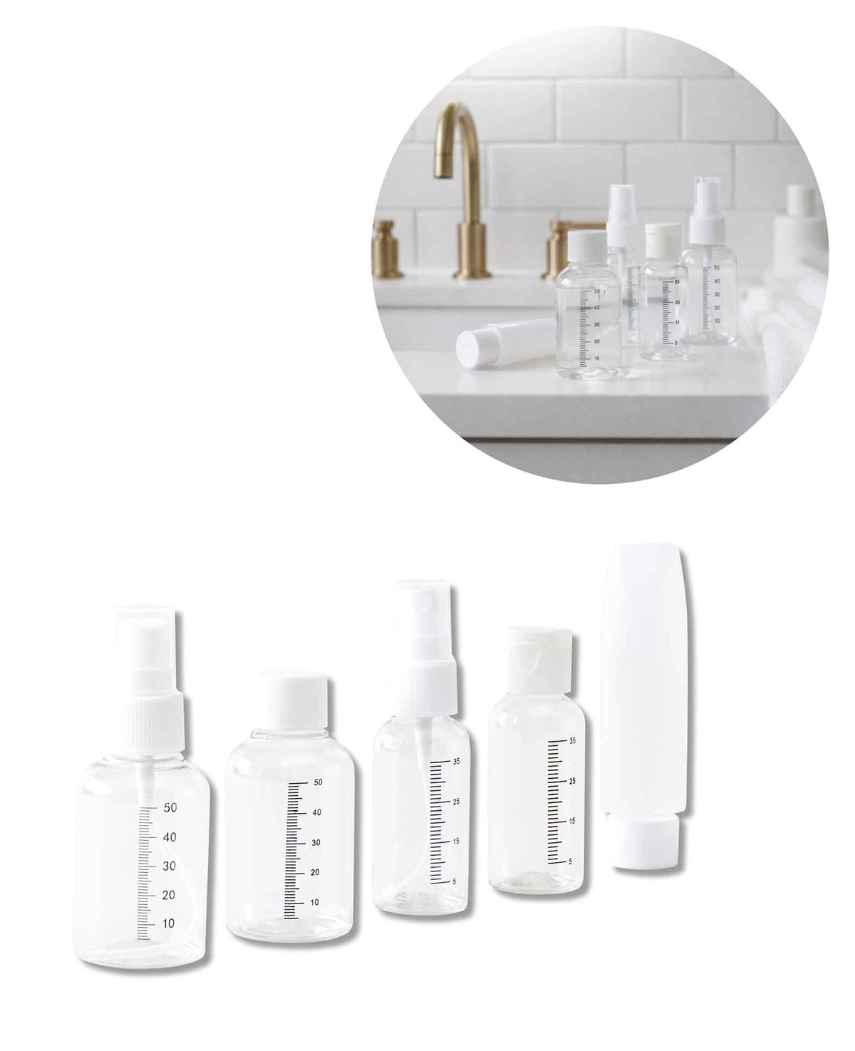 Travel Bottles Set of 5, Transparent