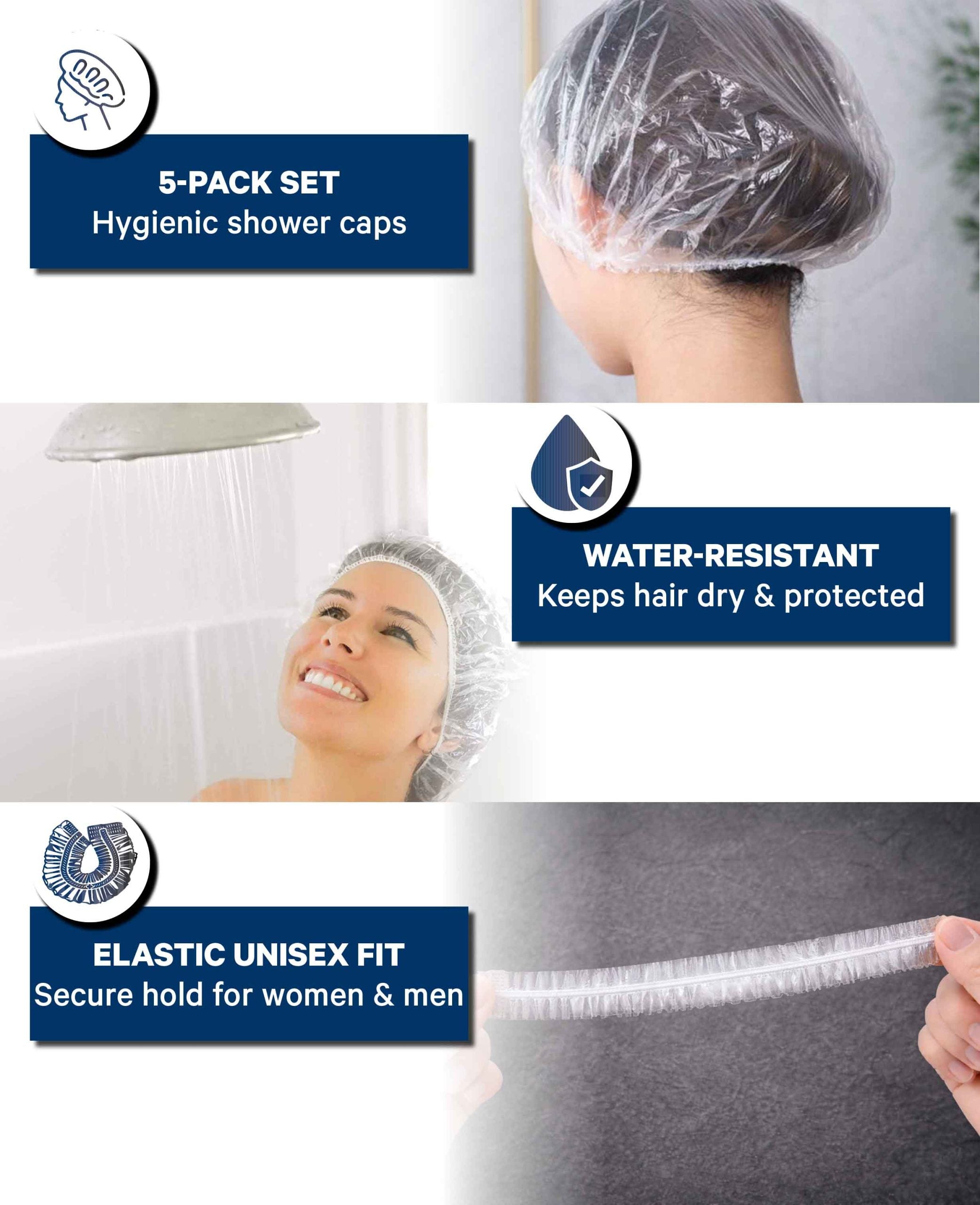 Duschhauben Transparent – 5er Set Einweg Unisex