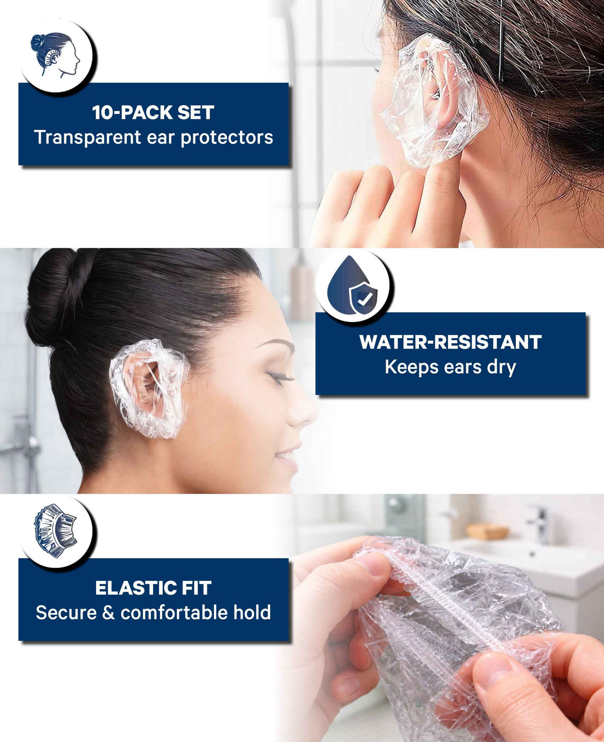 Bonnets de douche/Protection auditive pour la douche, lot de 10