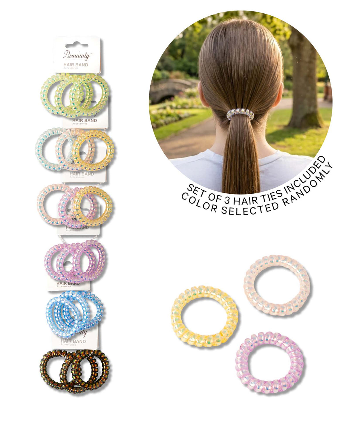 Spiral Hair Ties Set – 3 large (Assorted)