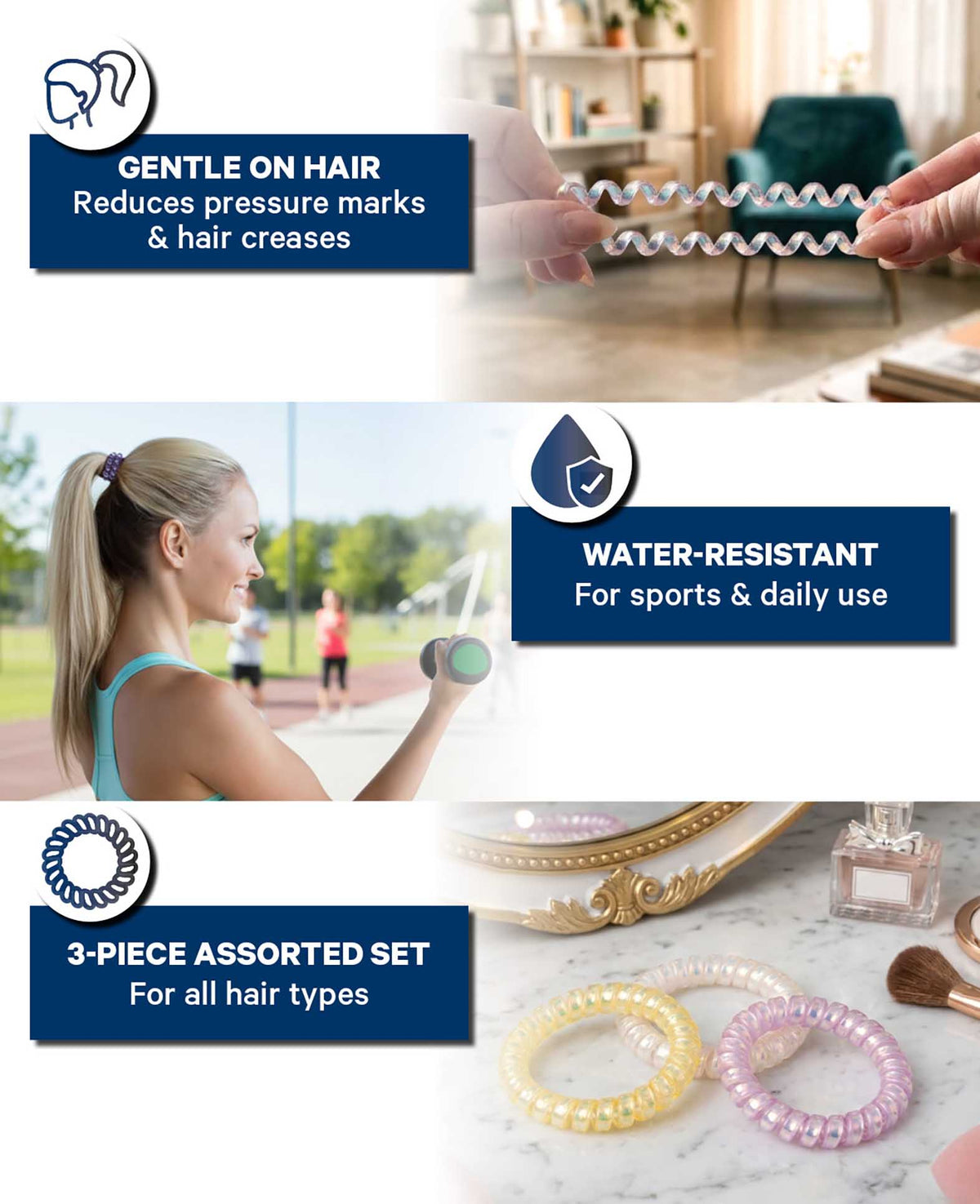 Spiral Hair Ties Set – 3 large (Assorted)
