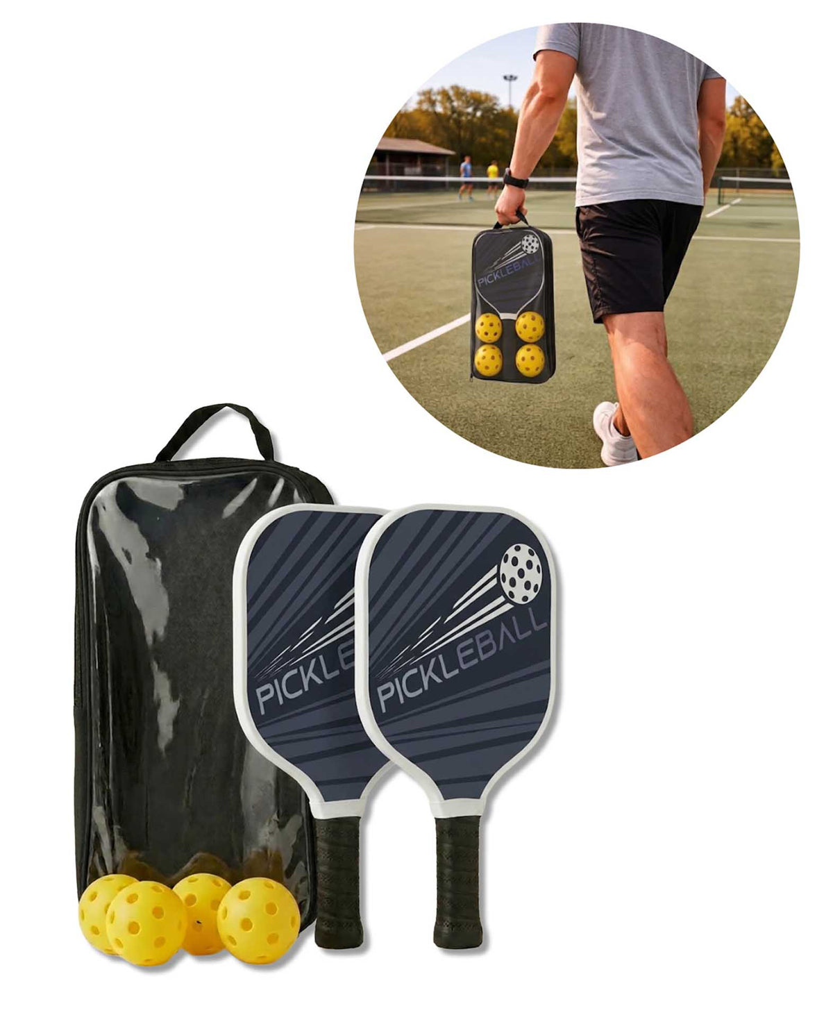 Kit de pickleball – 2 raquettes et 4 balles avec sac
