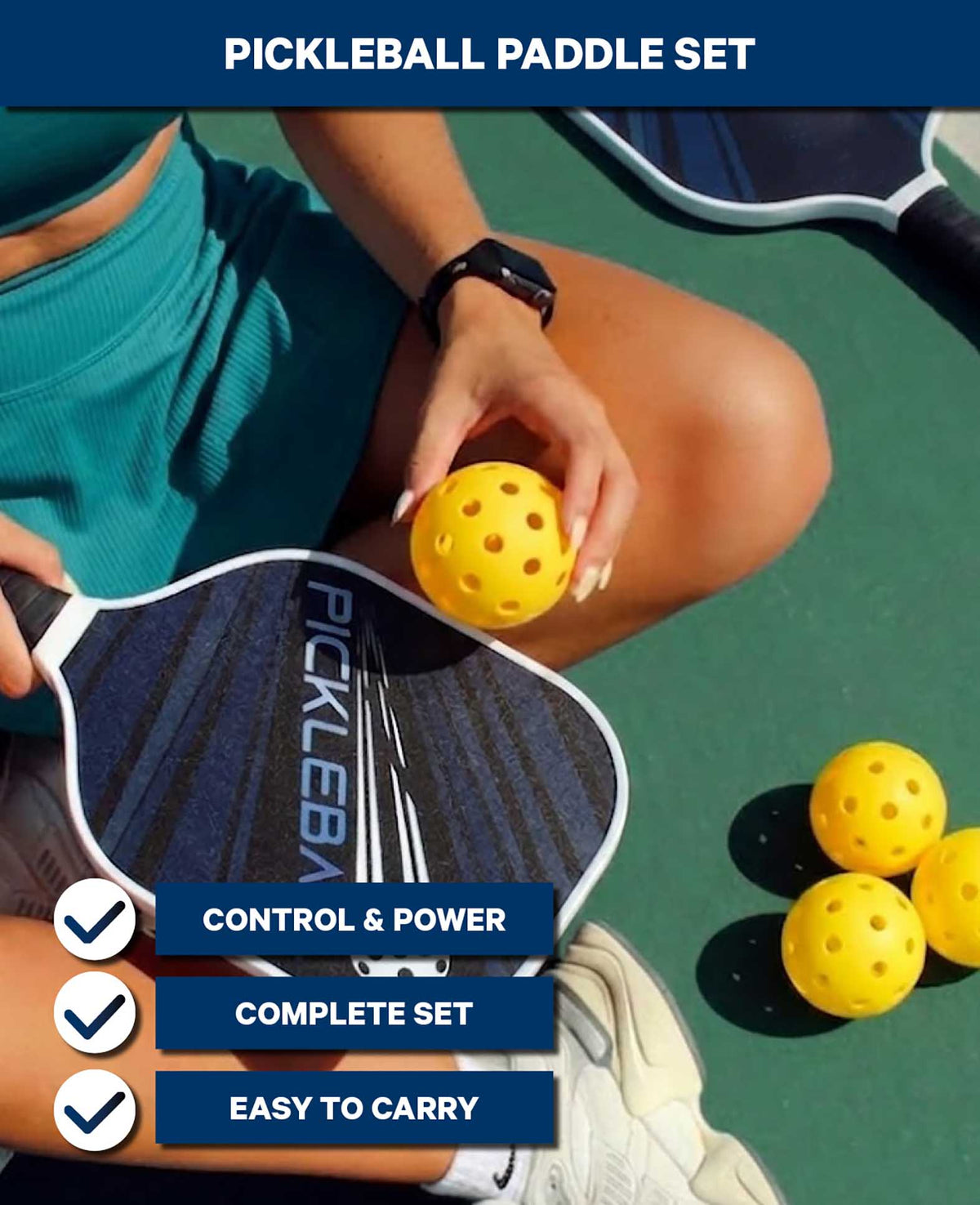 Kit de pickleball – 2 raquettes et 4 balles avec sac