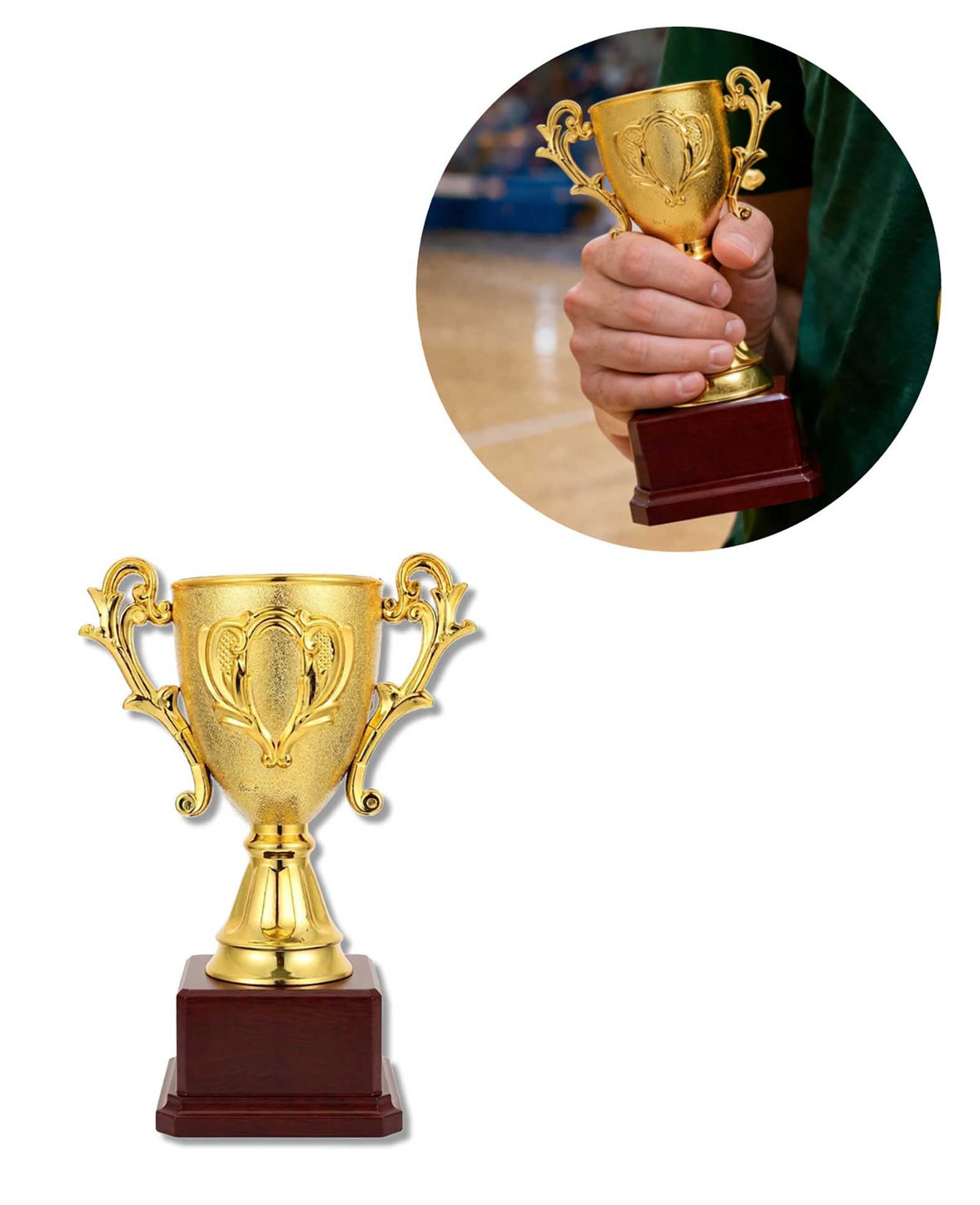 Pokal Gold mit Ornamenten, Kunststoff, 18x13 cm, personalisierbar