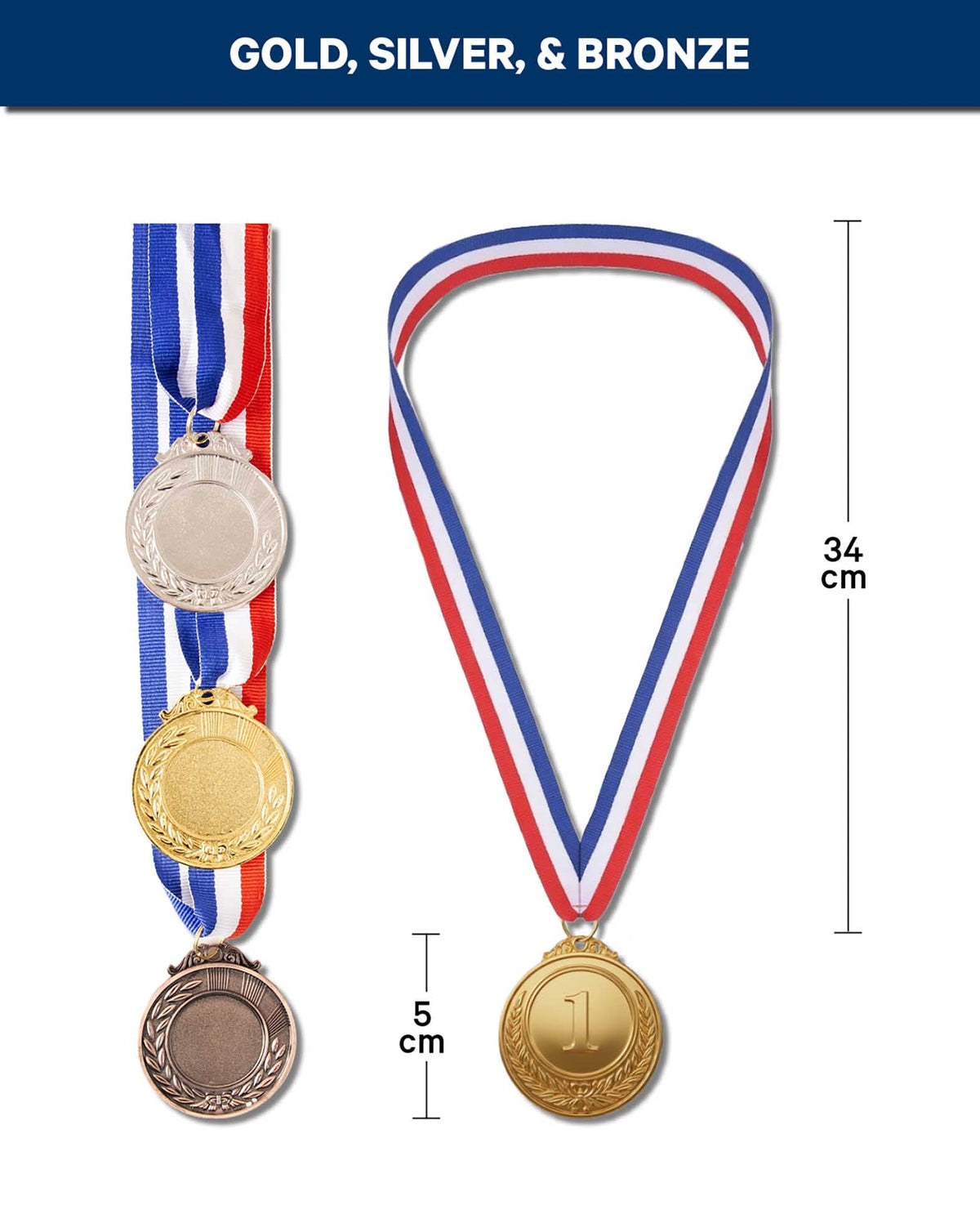 Set de médailles, Or Argent Bronze, avec ruban, 3 pièces