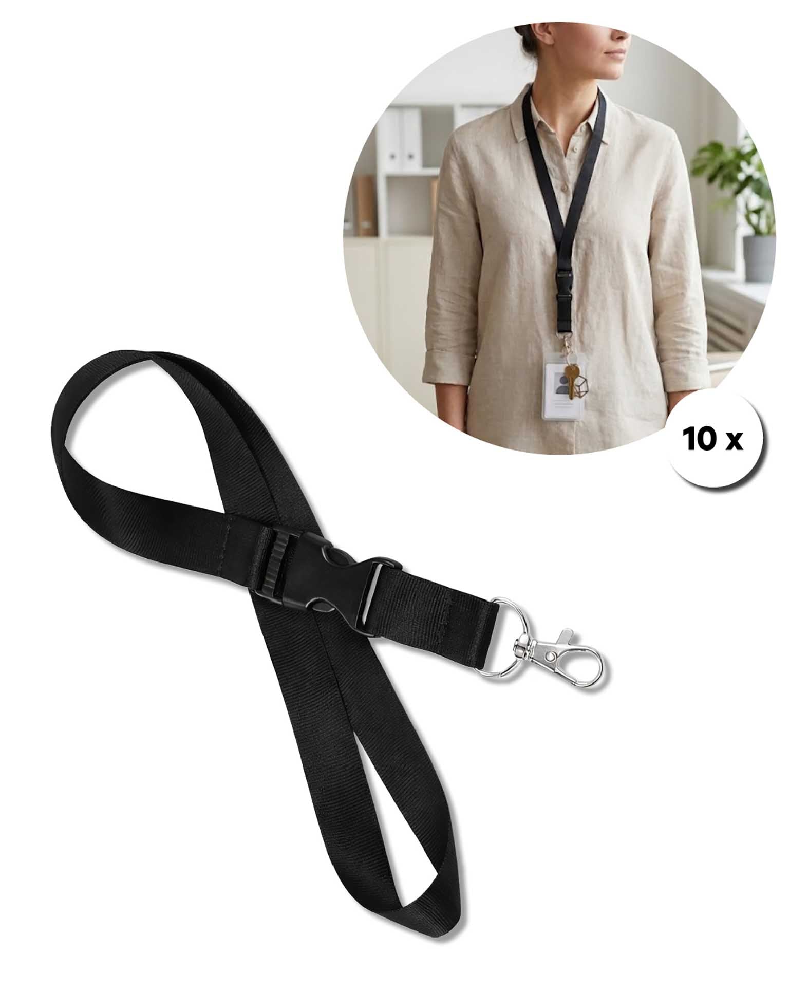 Porte-clés Tour de cou noir - Lot de 10