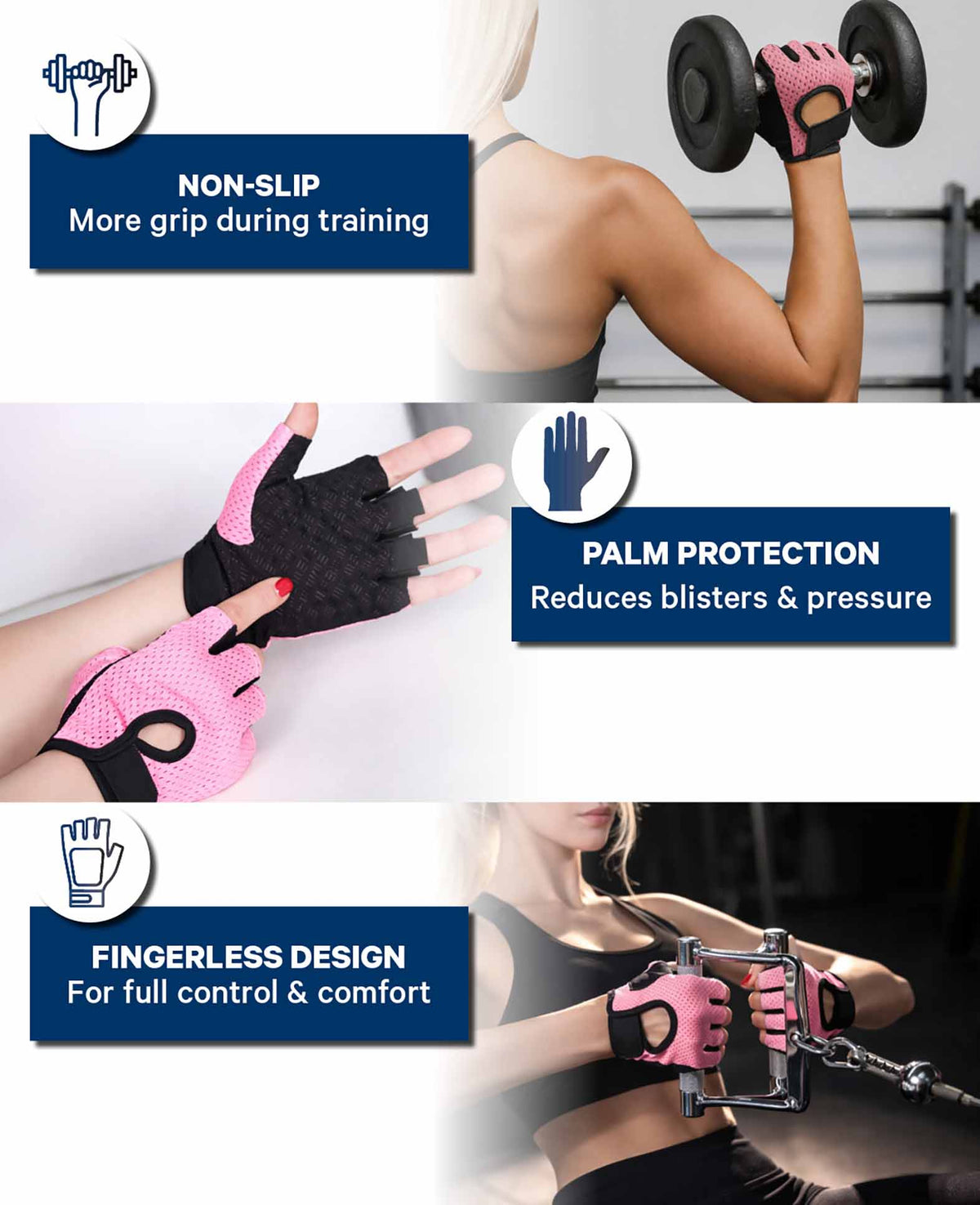 Fitness Gloves Pink/Black Size L