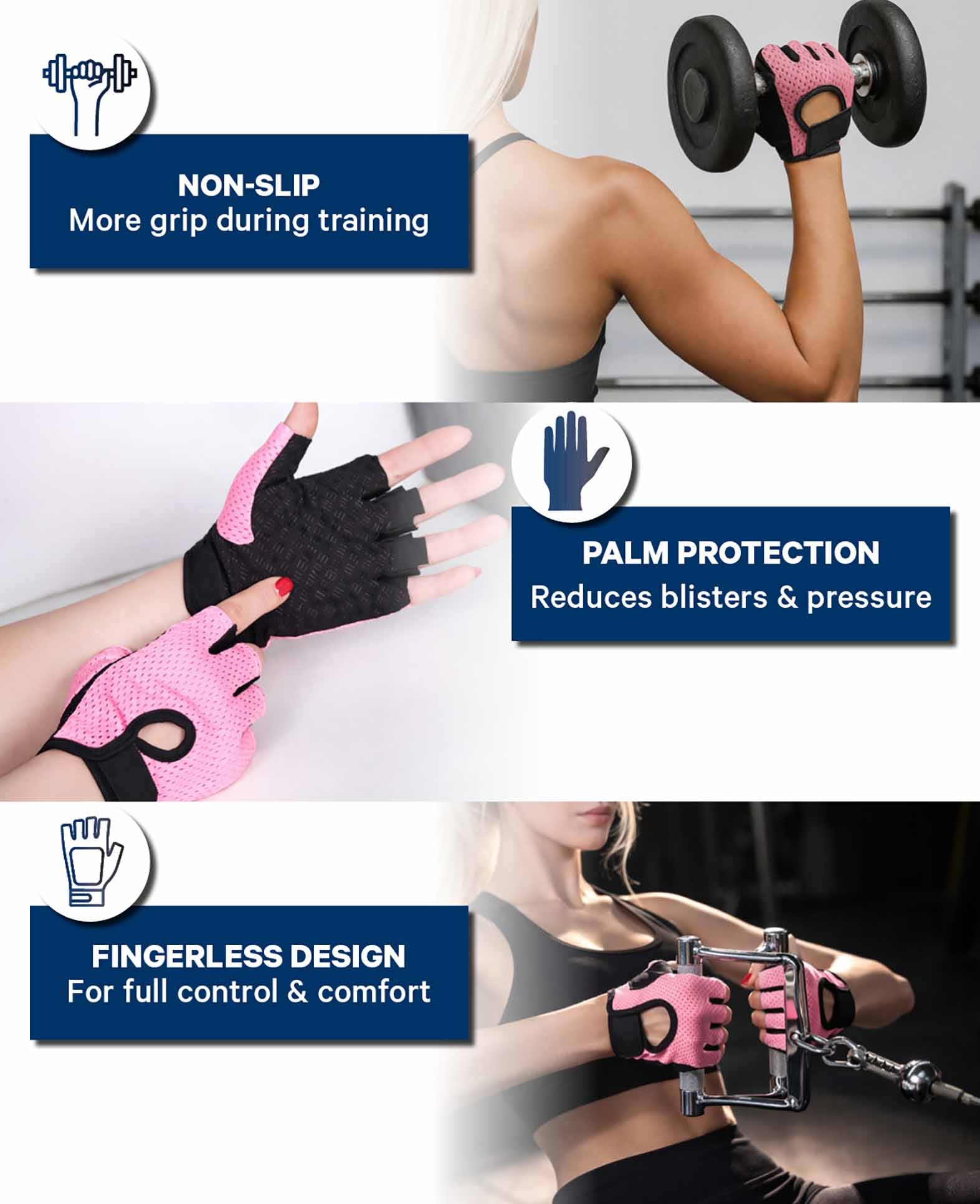 Fitness Gloves Pink-Black Size M