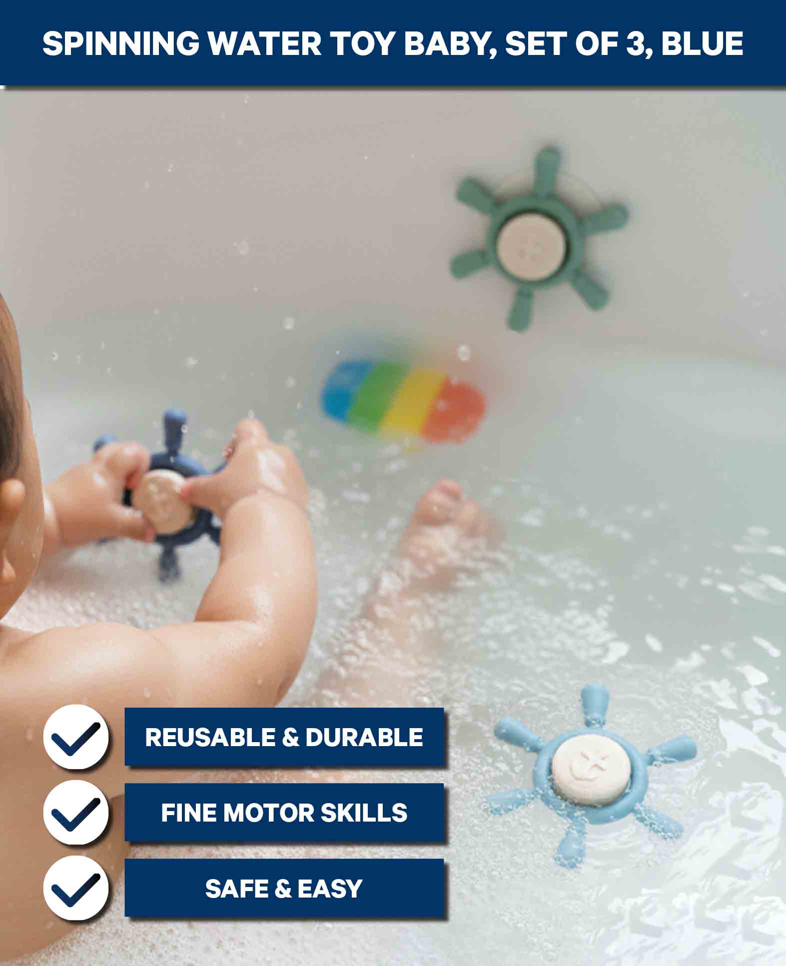 Spinning Water Toy Baby/Kids Bathtub 3-Piece Set Blue