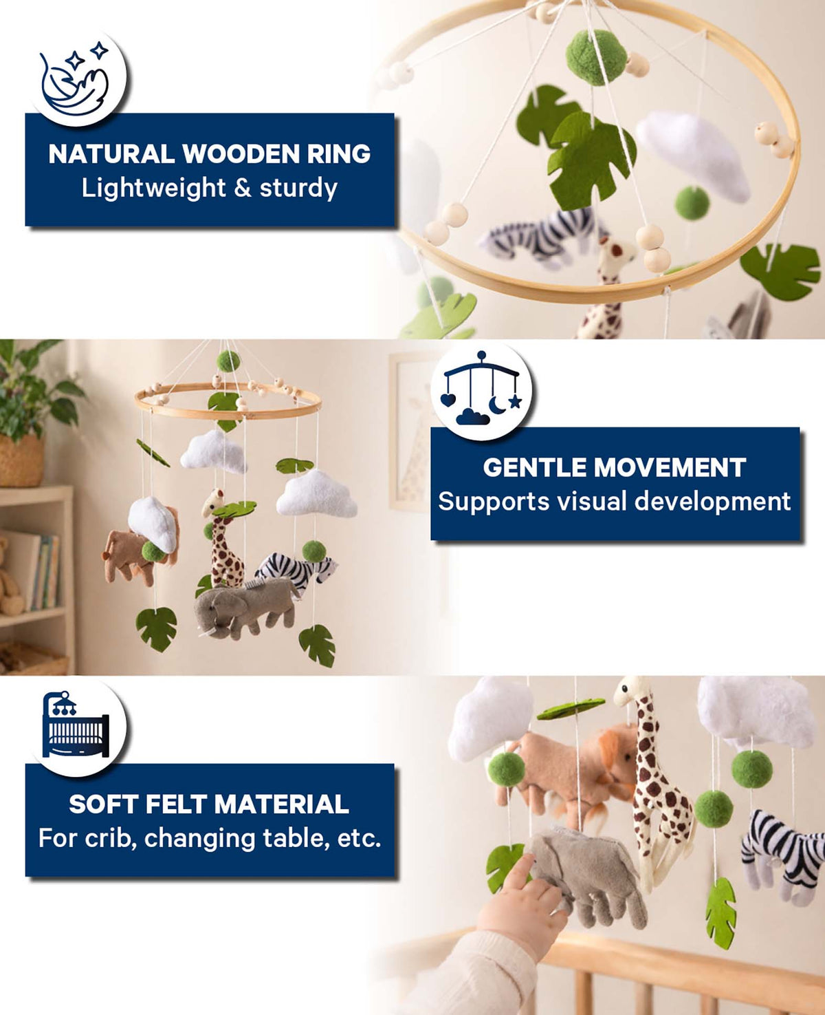 *Mobile Zoo Animals Baby Wood Felt
