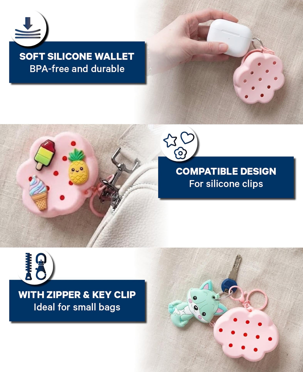Purse Cloud, for charms pink, 6.6 x 8.7 cm, BPA free