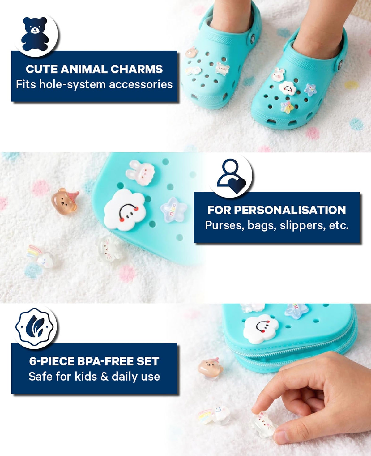 Charms, Silicone, Bears, 6 pcs., BPA free