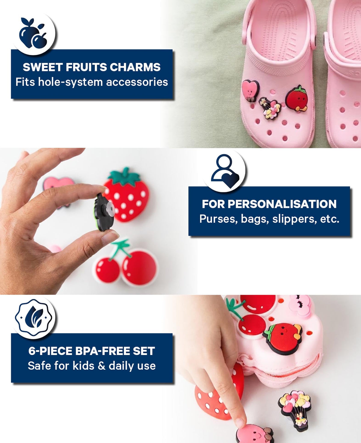 Charms, Silicone, Sweet Fruit, 6 pcs., BPA-free