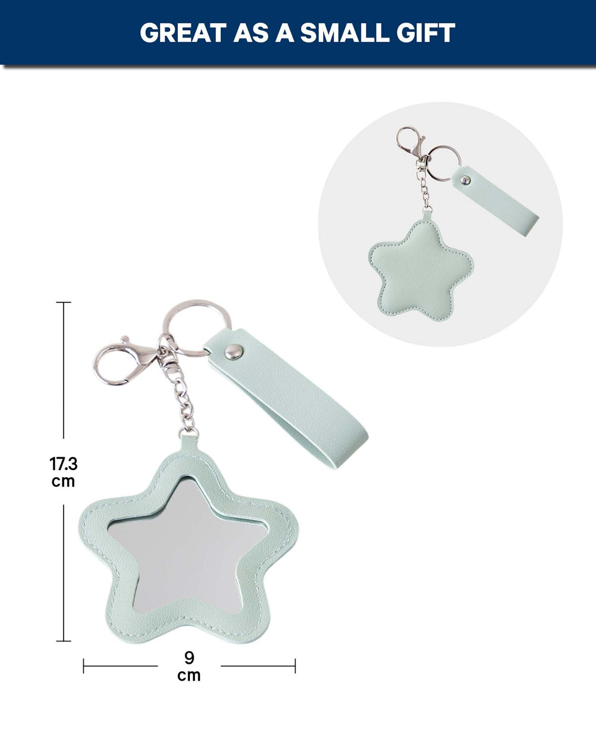 Pendentif de sac étoile avec miroir, Menthe, 9×17.3 cm