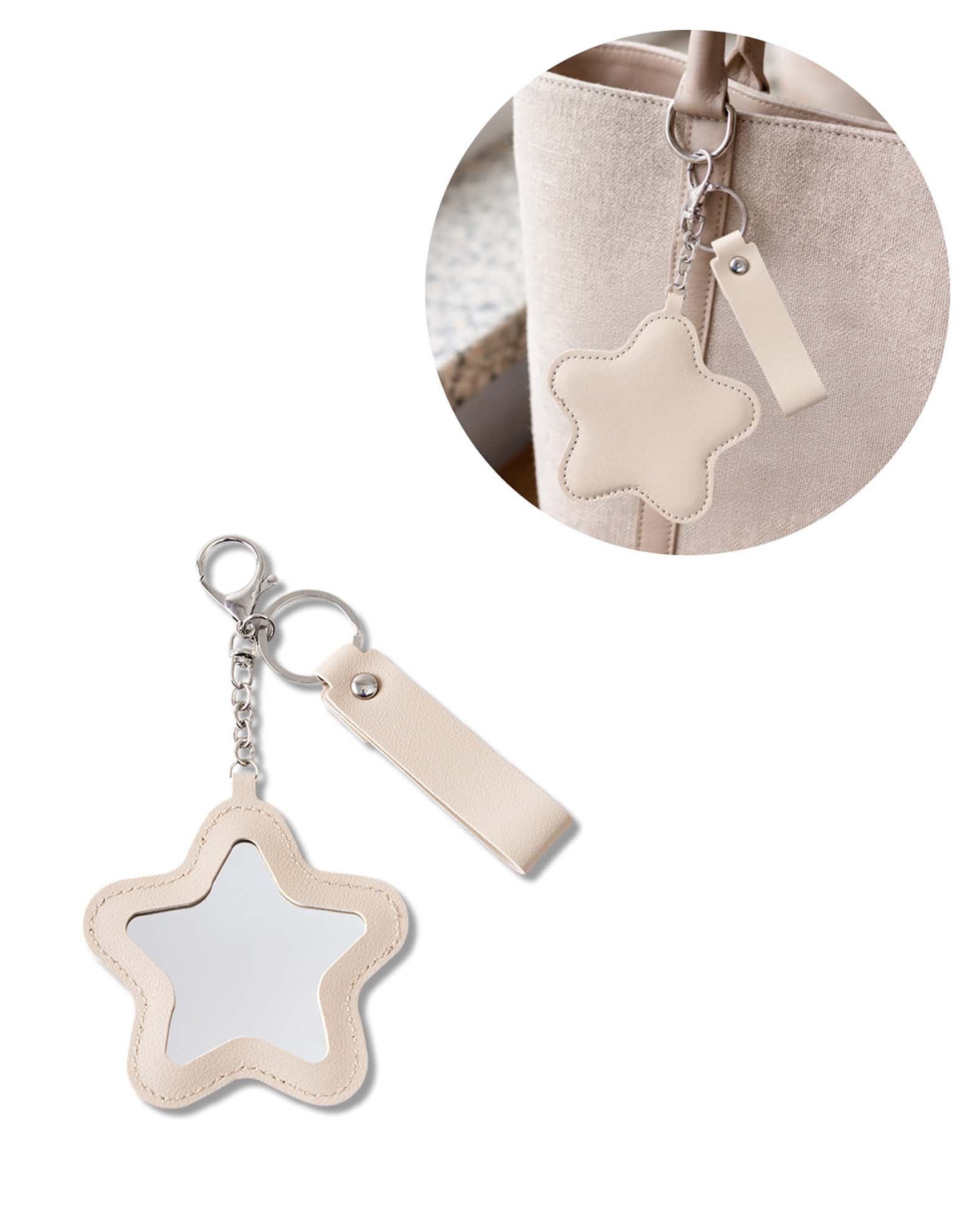 Taschenanhänger Stern mit Spiegel, Beige, 9×17.3 cm