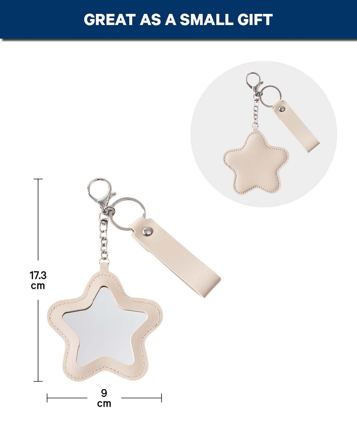 Taschenanhänger Stern mit Spiegel, Beige, 9×17.3 cm