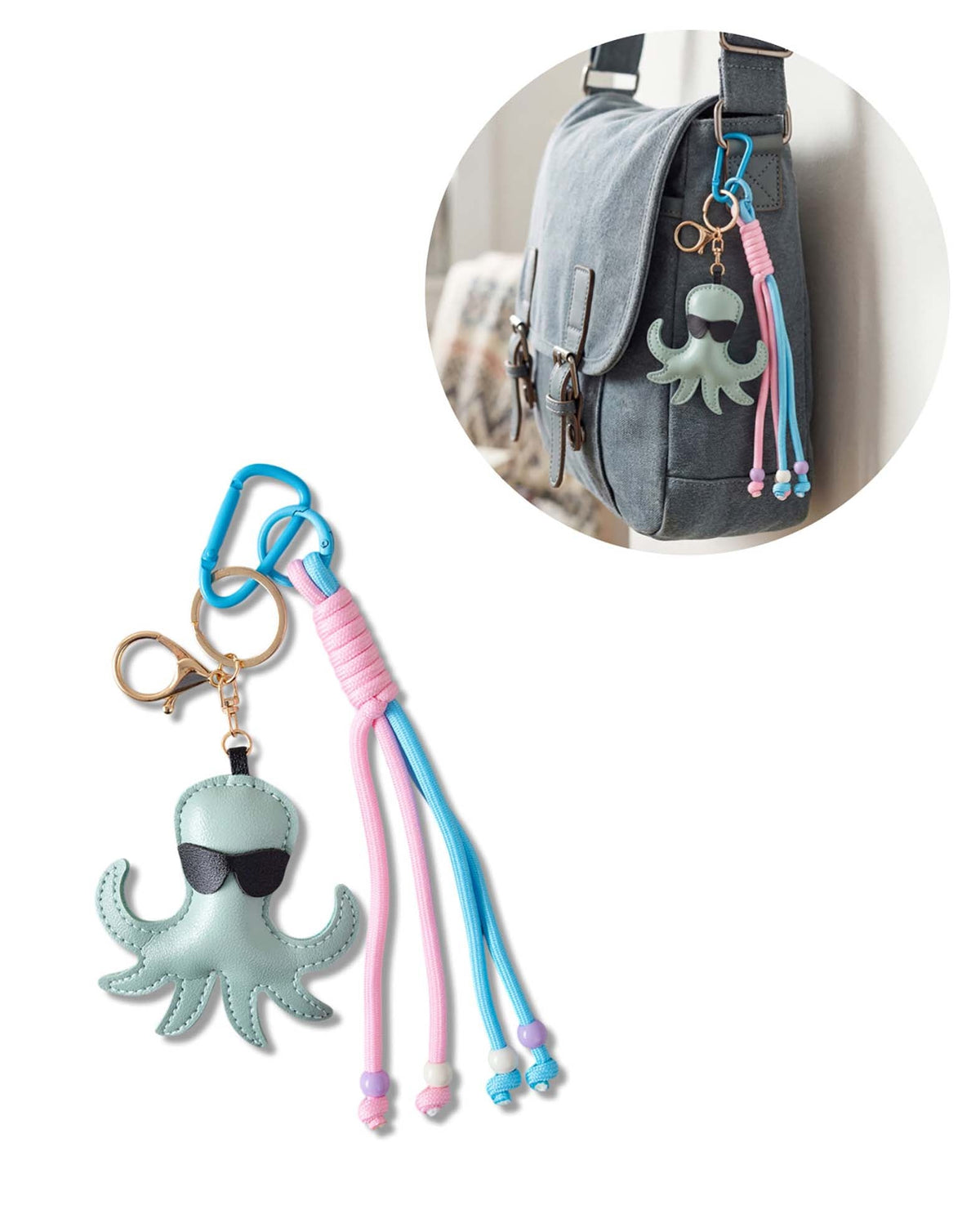 Taschenanhänger Krake, Hellblau, 8×22 cm
