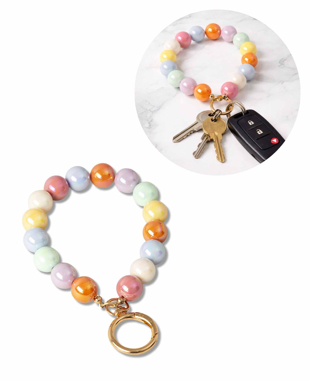 Porte-clé pendentif, perles colorées, 4 x 10,5 cm, avec anneau métallique