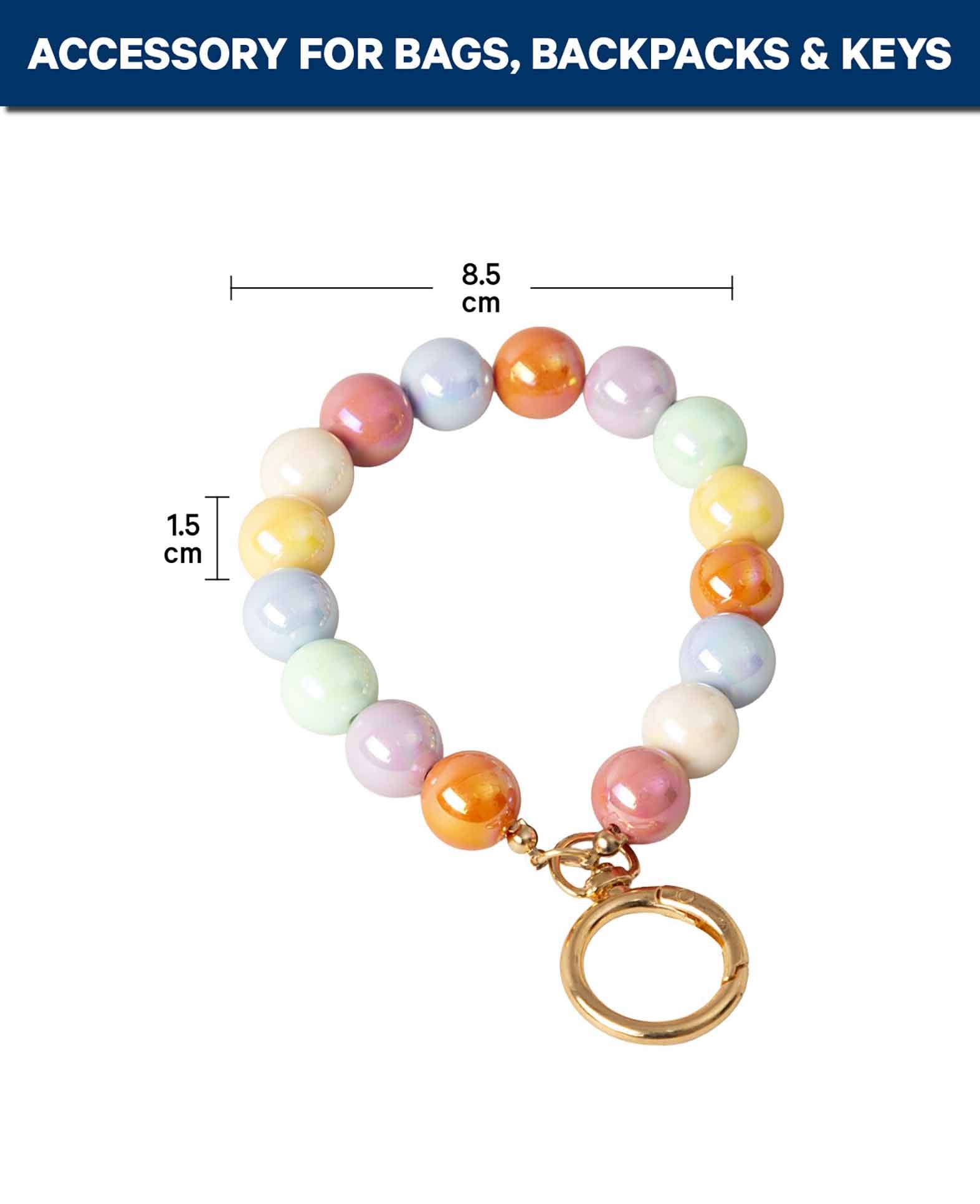 Porte-clé pendentif, perles colorées, 4 x 10,5 cm, avec anneau métallique