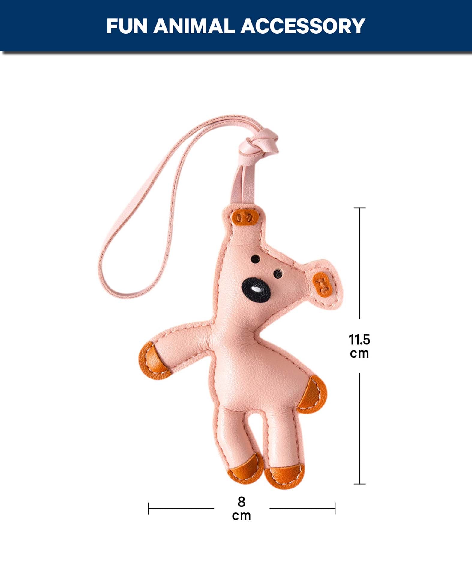 Bag charm, funny dog, pink/brown, 8 x 11.5 cm