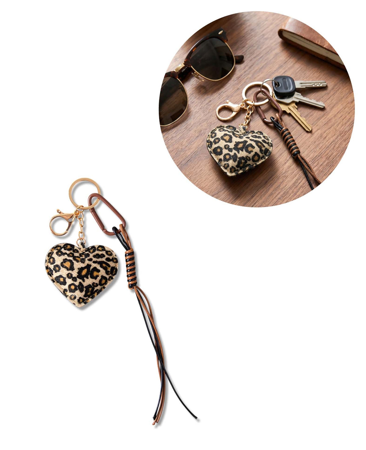 Taschenanhänger Herz Animalprint, Braun/Schwarz, 7×21.5 cm