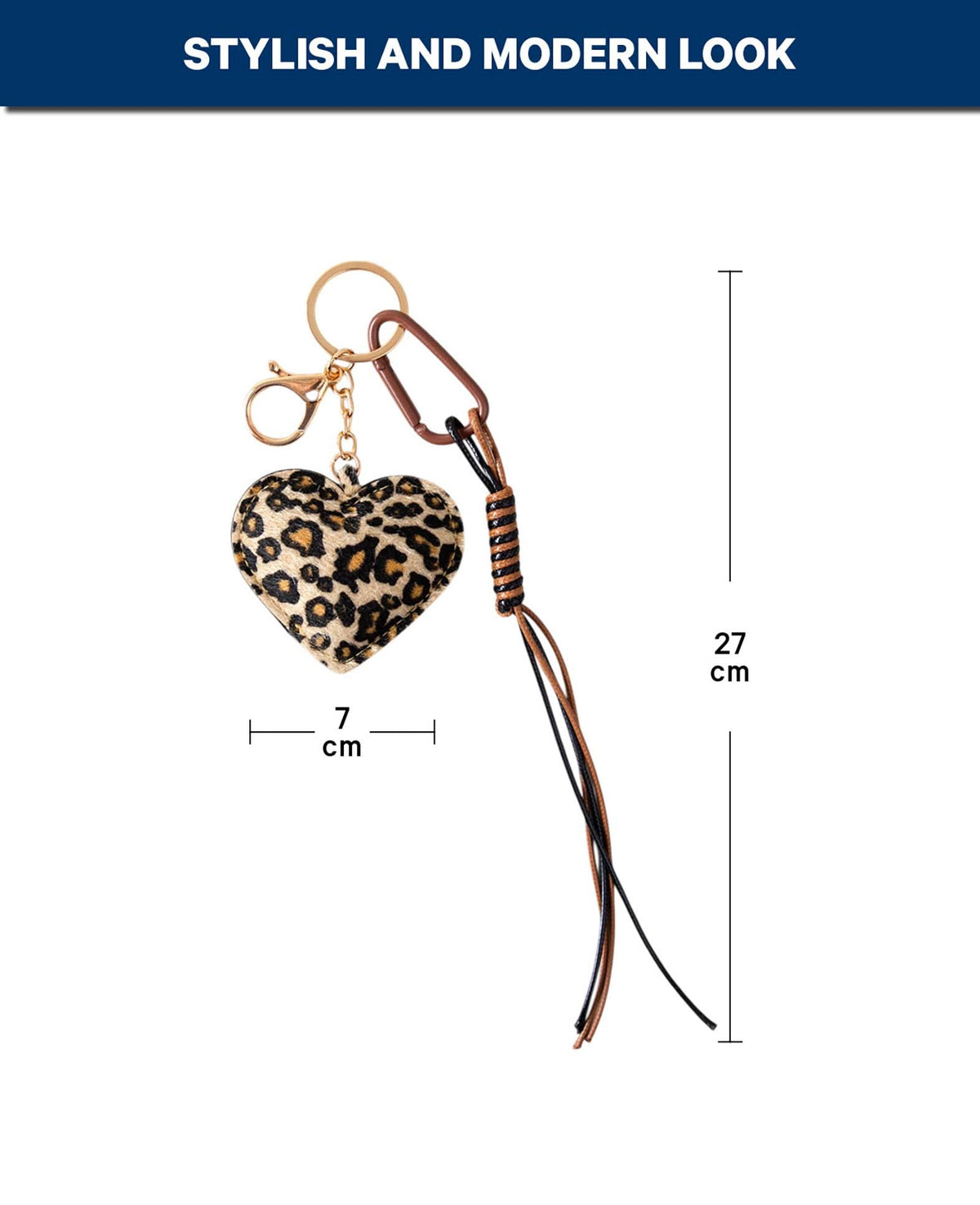 Taschenanhänger Herz Animalprint, Braun/Schwarz, 7×21.5 cm
