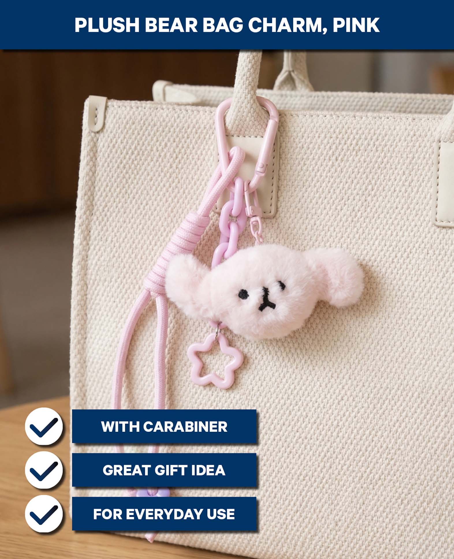 Taschenanhänger Plüschbär, Rosa, 7×15 cm