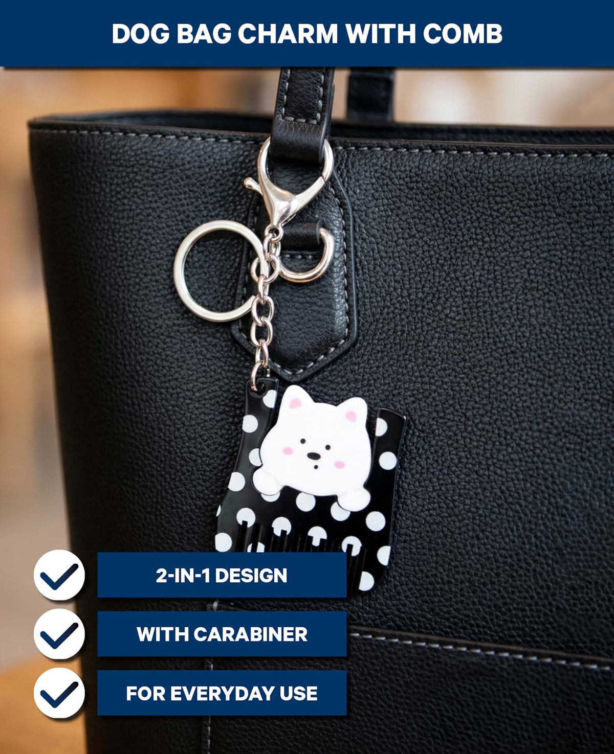 Taschenanhänger Hund mit Kamm, Schwarz/Weiss, 4.5×5.5 cm