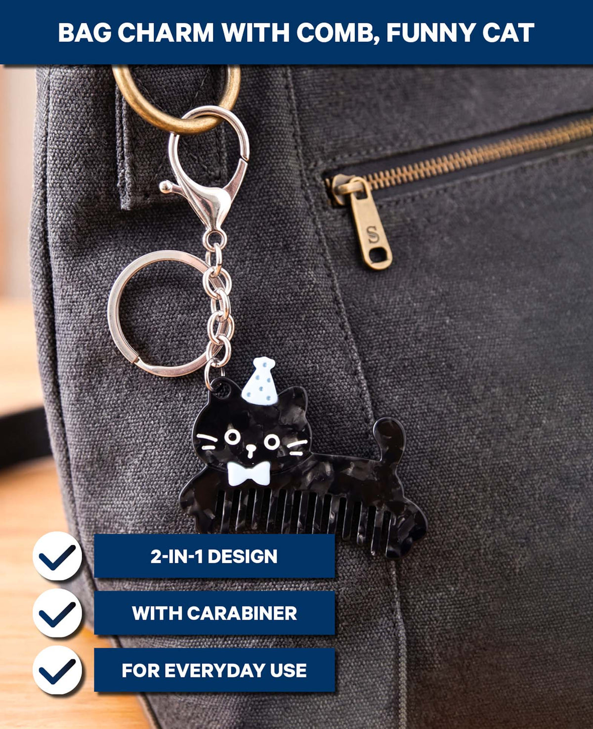 Taschenanhänger, Katze, Kamm, 5.5 x 11 cm