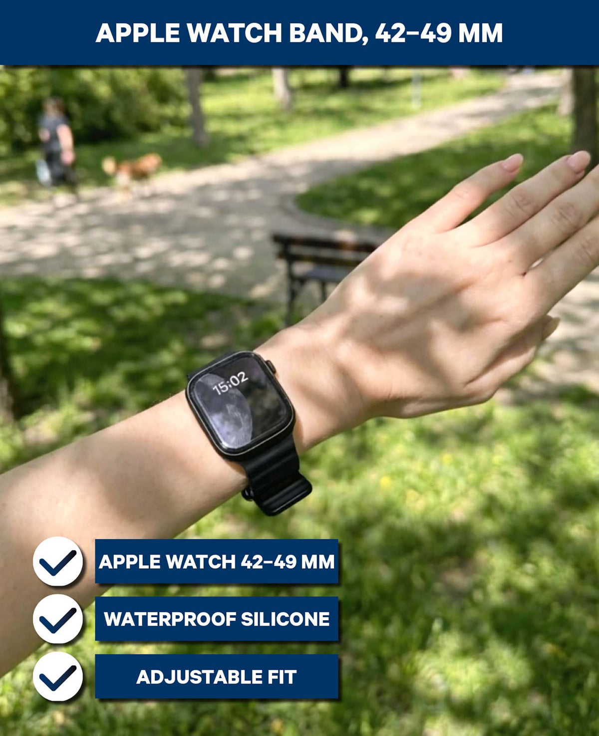 Bracelet Apple Watch Noir 42-49 mm - Ondulé