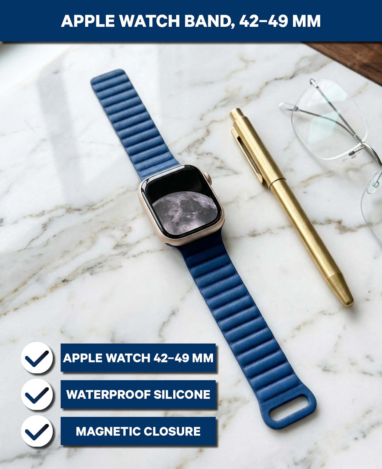 Bracelet pour Apple Watch, magnétique - Bleu 42-49 mm