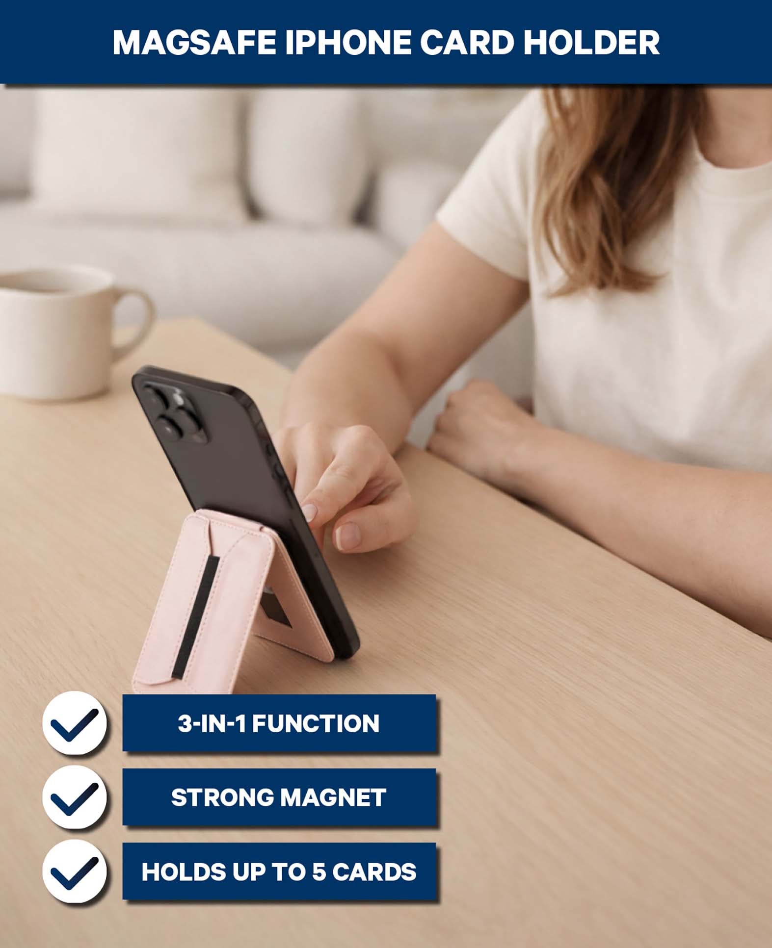 MagSafe iPhone Porte-cartes avec béquille - Rose