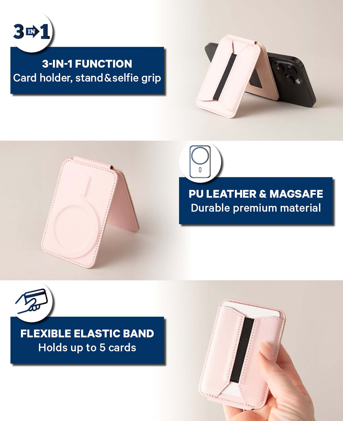 MagSafe iPhone Porte-cartes avec béquille - Rose
