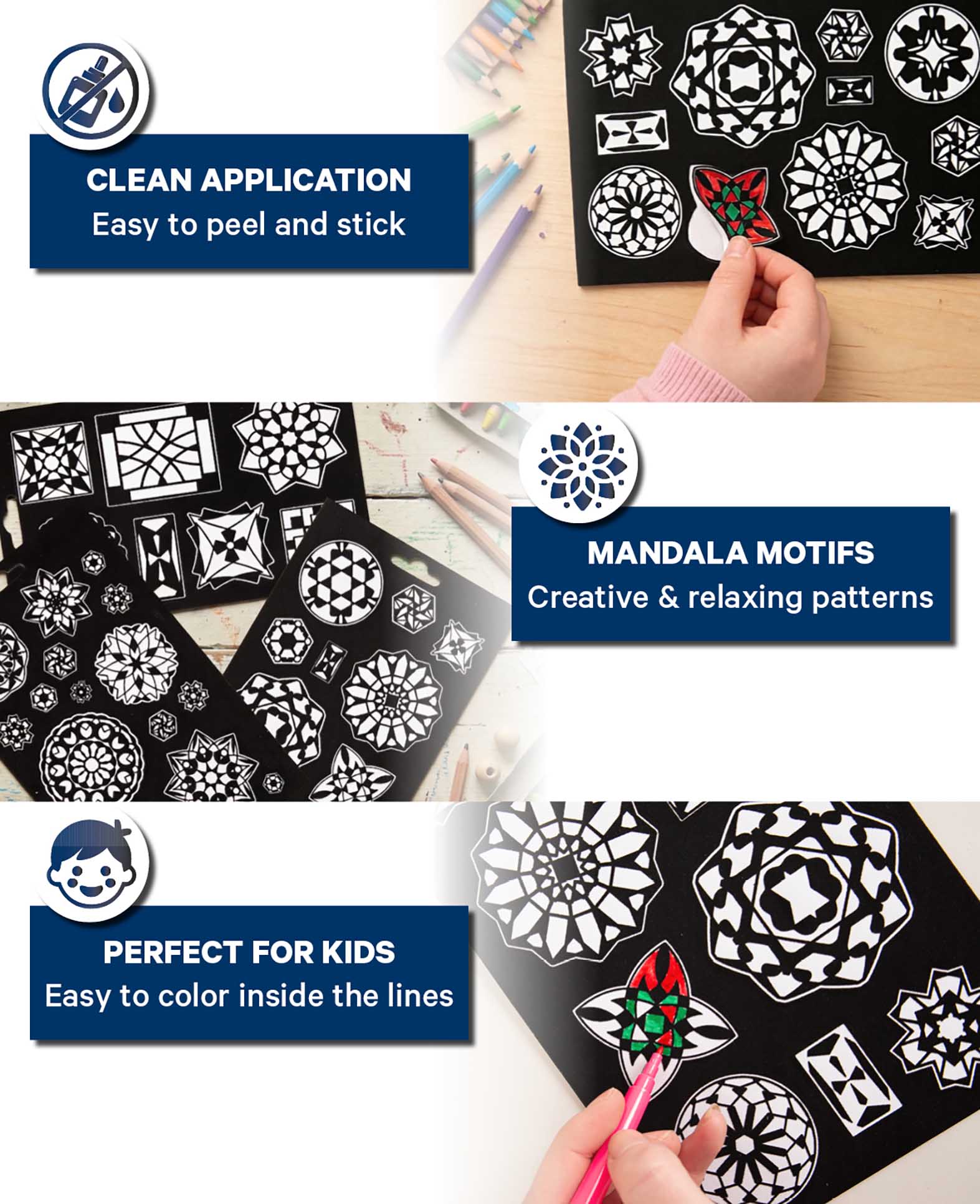 Stickerbook zum Ausmalen, Mandala, 75 Samt-Sticker