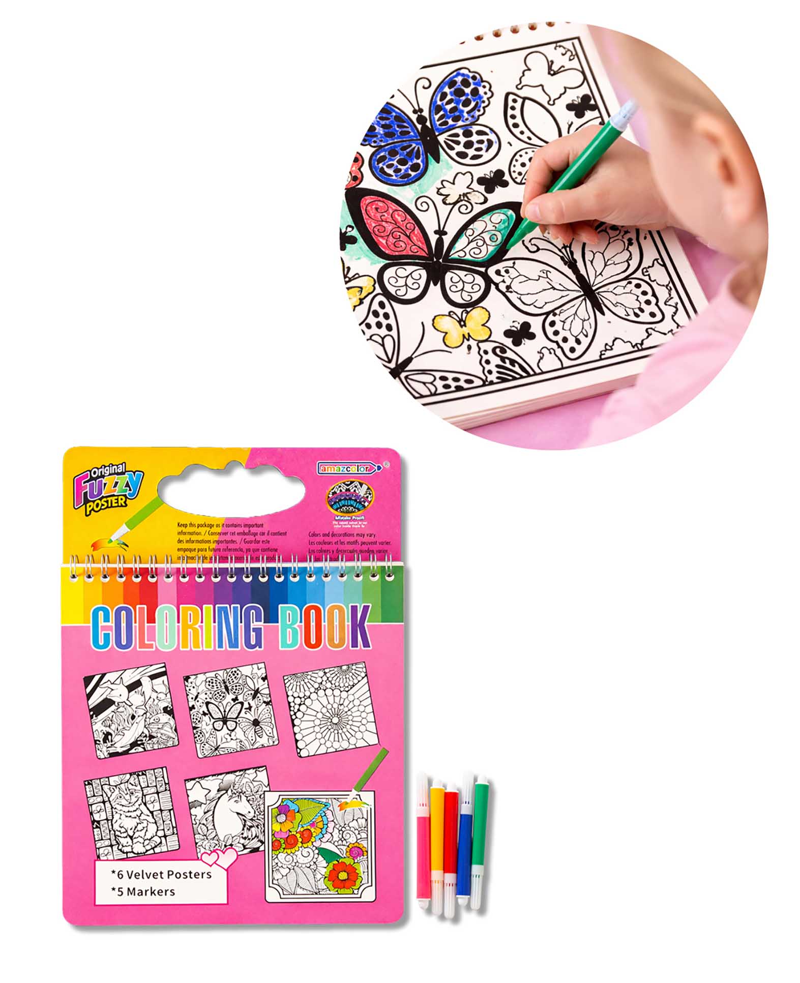 Coloring Set Velvet, 6 Sheets & 5 Pens