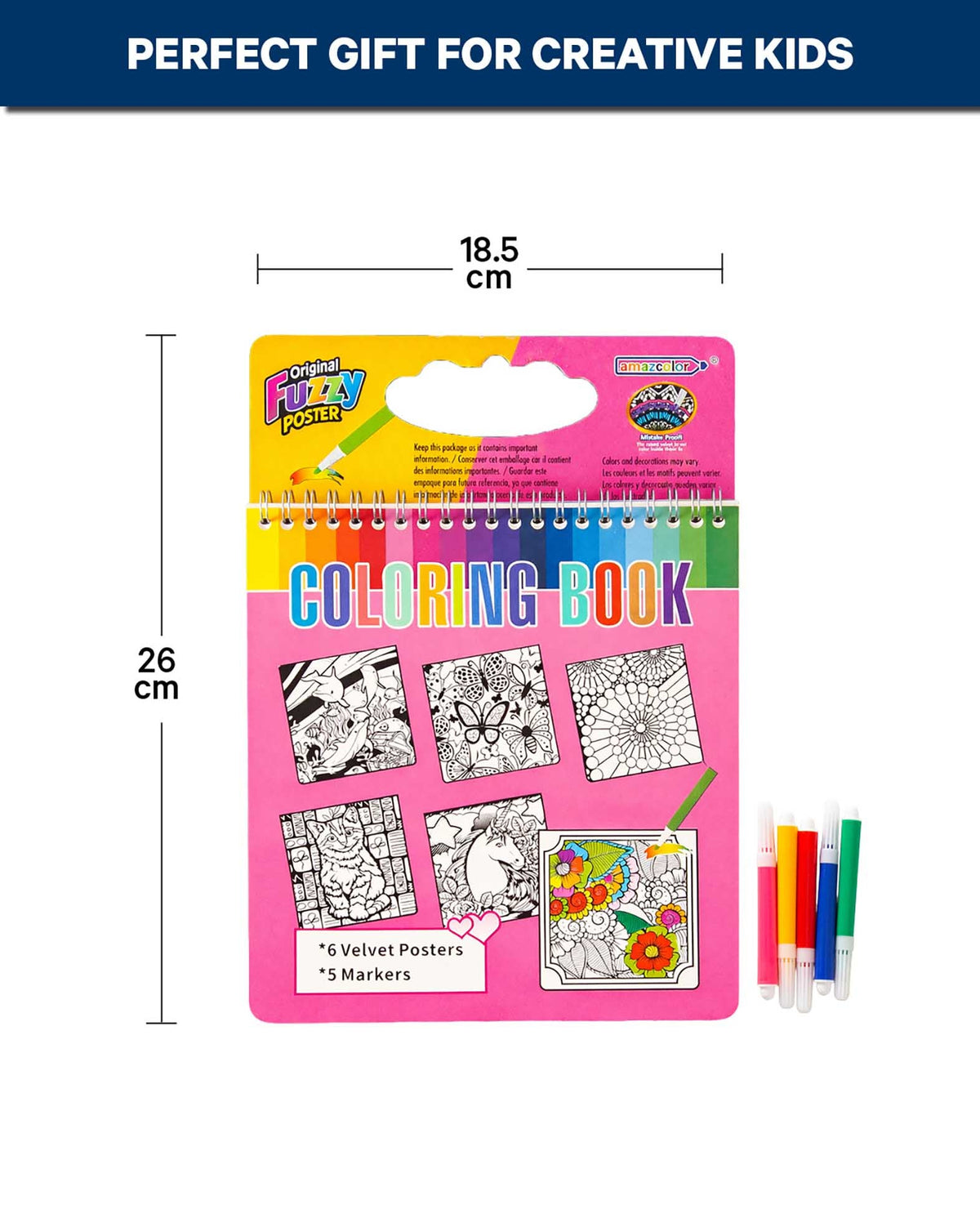 Kit de coloriage velours, 6 feuilles et 5 feutres