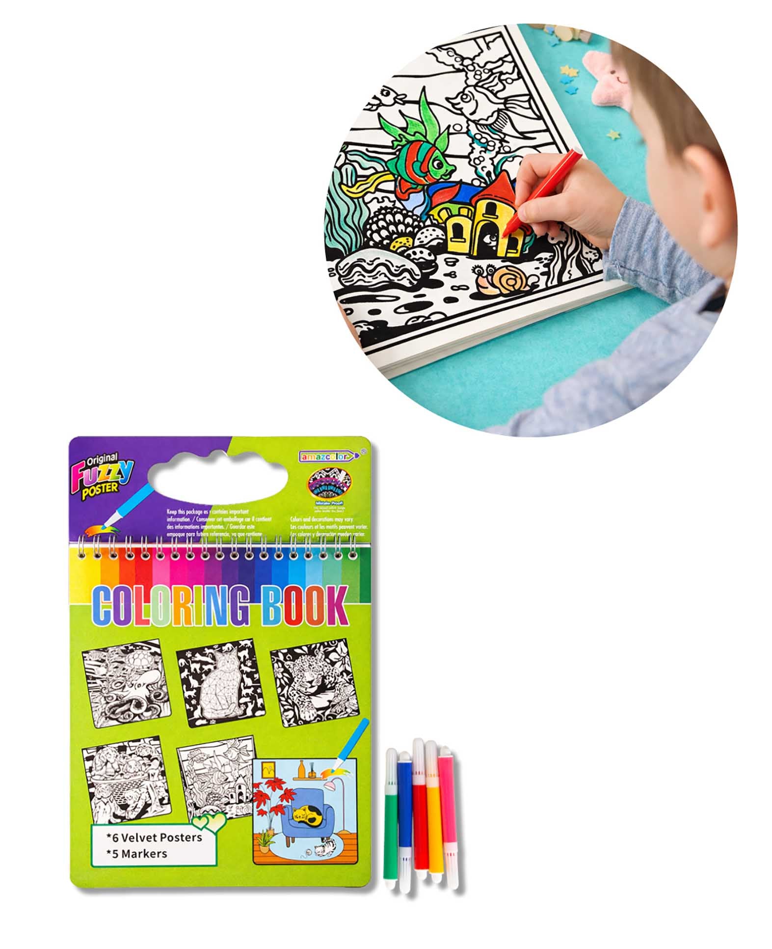 Velvet/Felt Colouring Set, 6 Sheets & 5 Pens