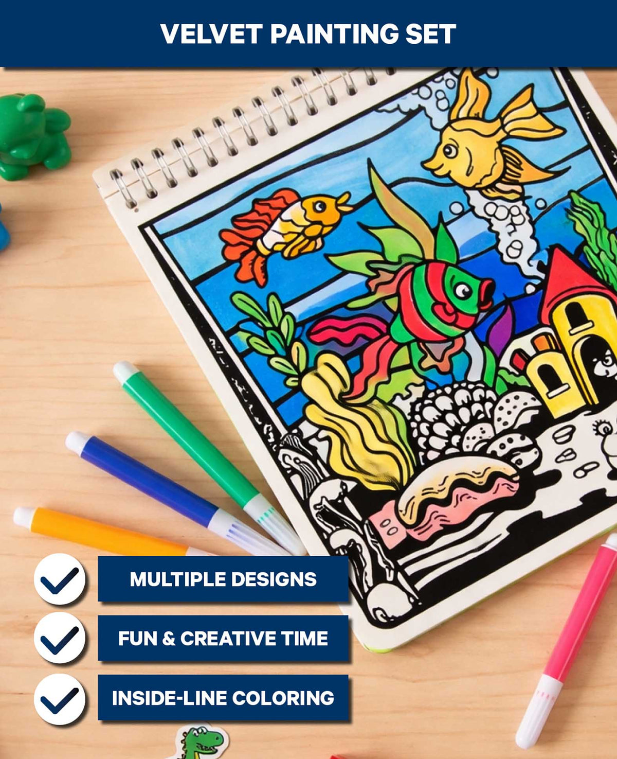 Velvet/Felt Colouring Set, 6 Sheets & 5 Pens
