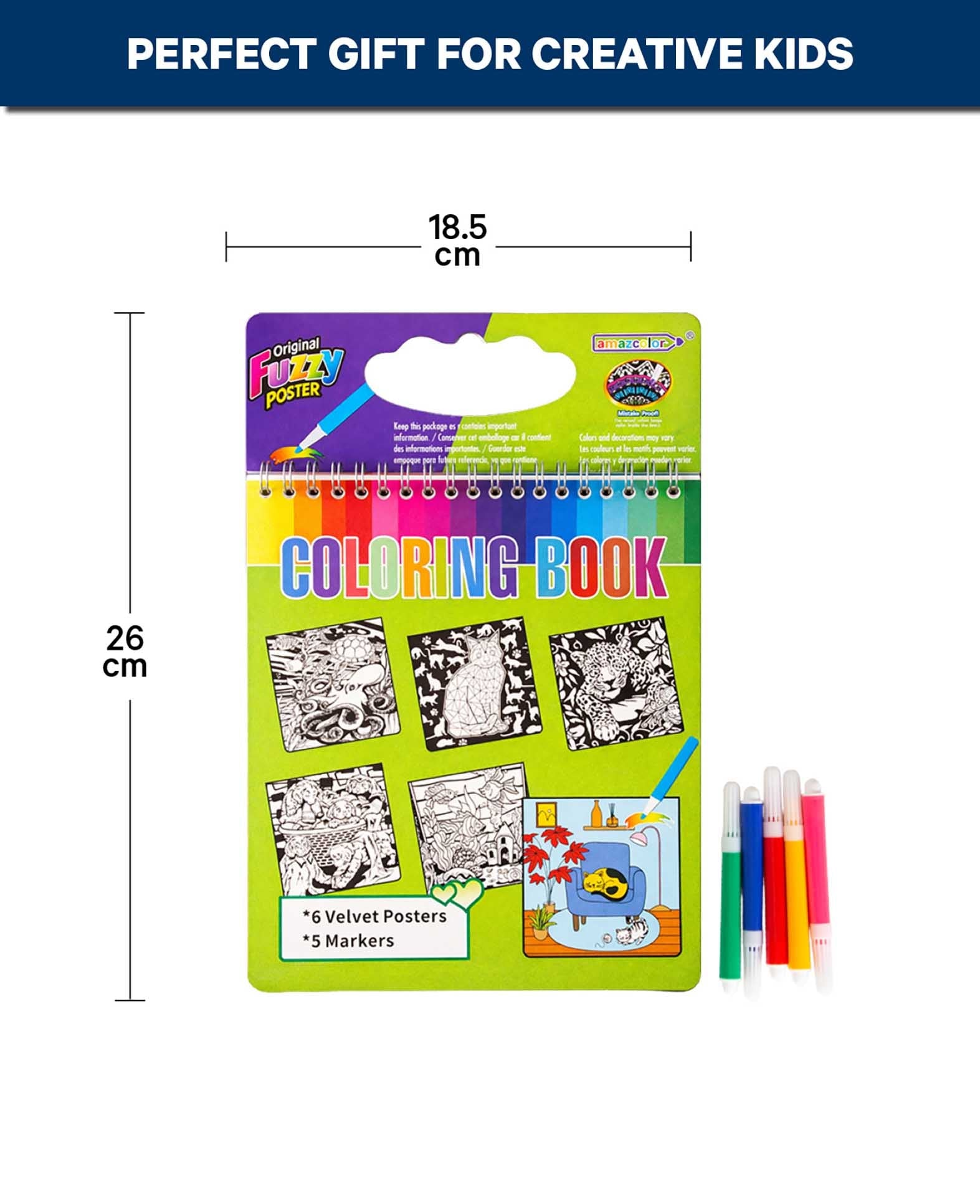 Kit de coloriage velours, 6 feuilles & 5 stylos