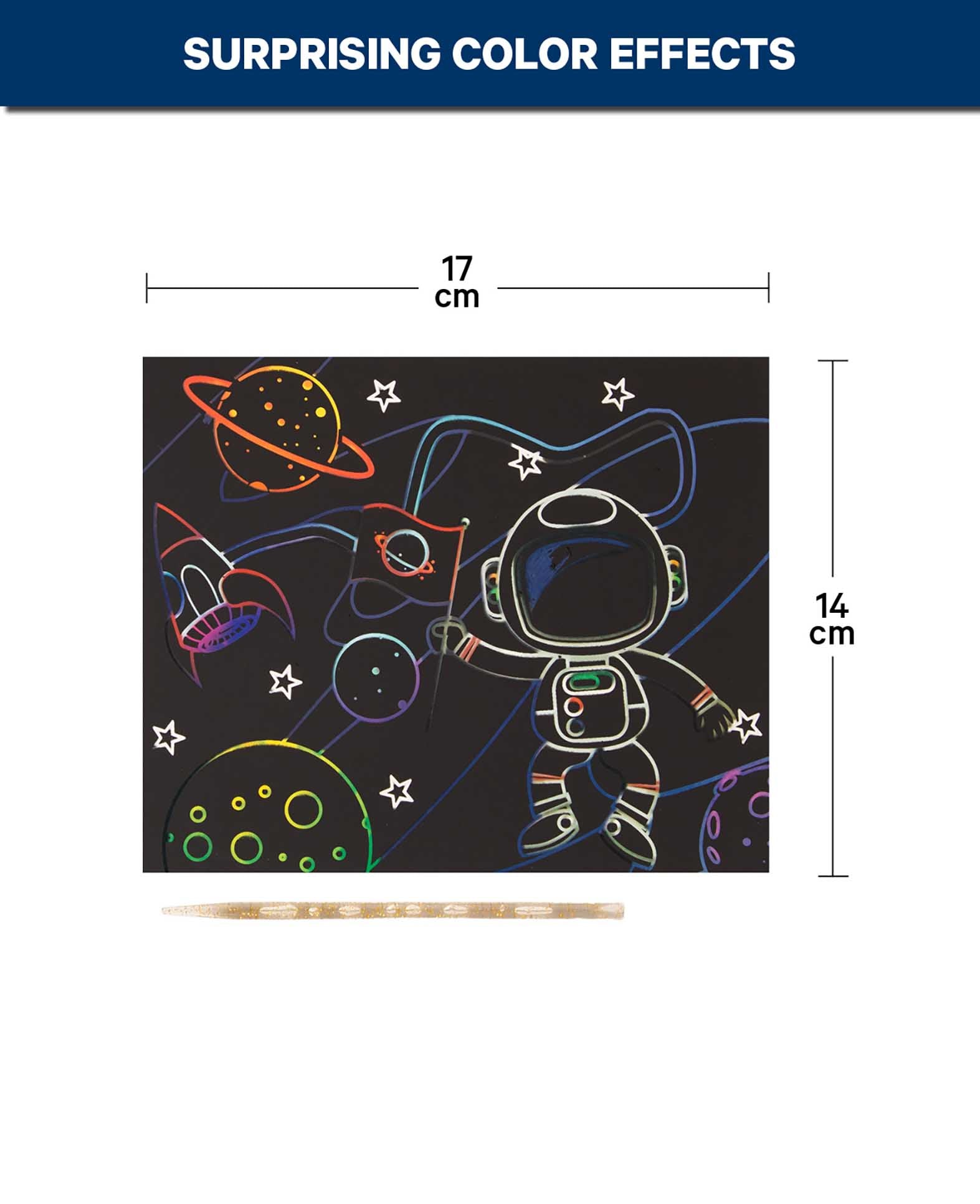 Scratchset für Kinder, Kratzbild, Weltall, 6 Blätter & 1 Scratchstift