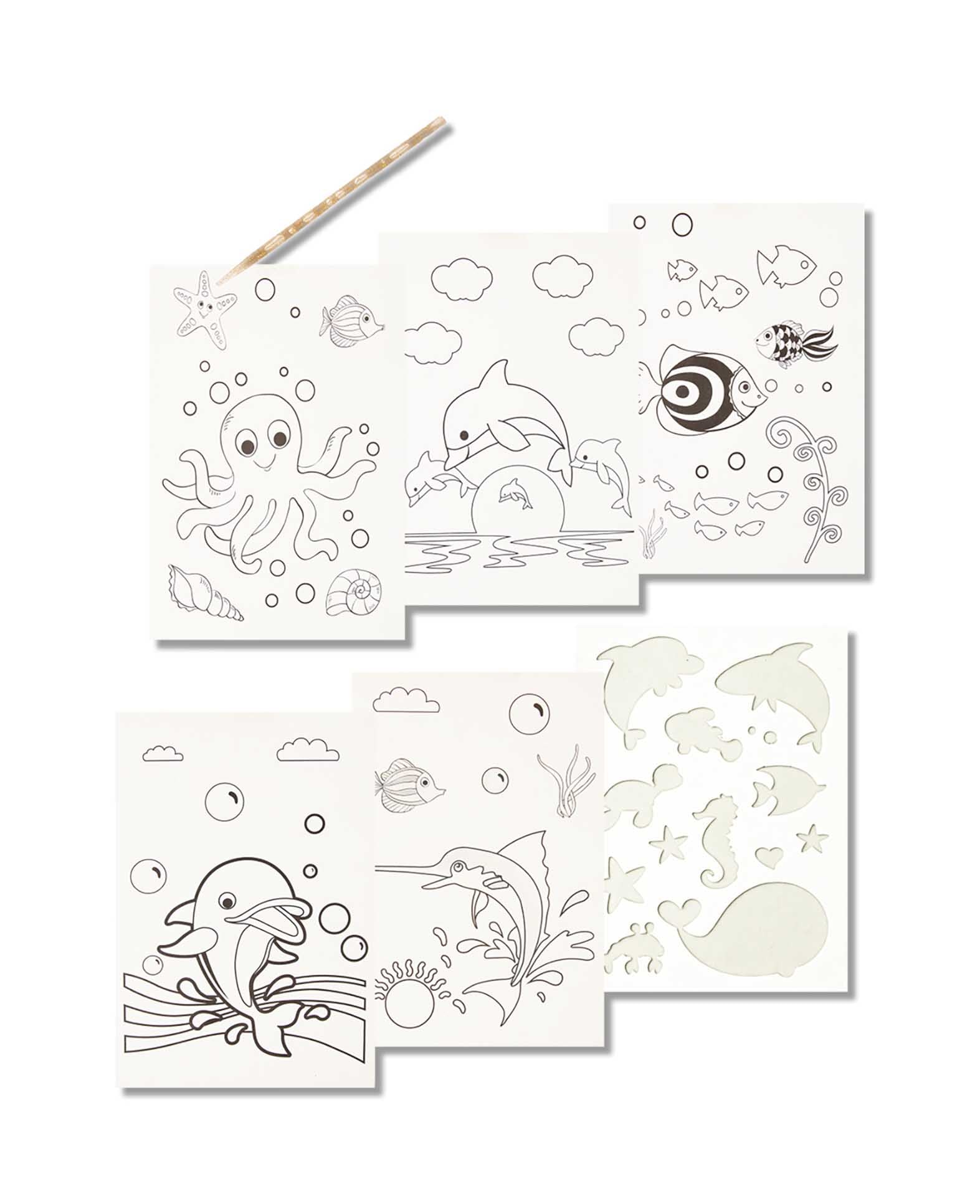 Scratchpapier für Kinder, Kratzpapier, Ozean, 5 Blatt inkl. Schablone
