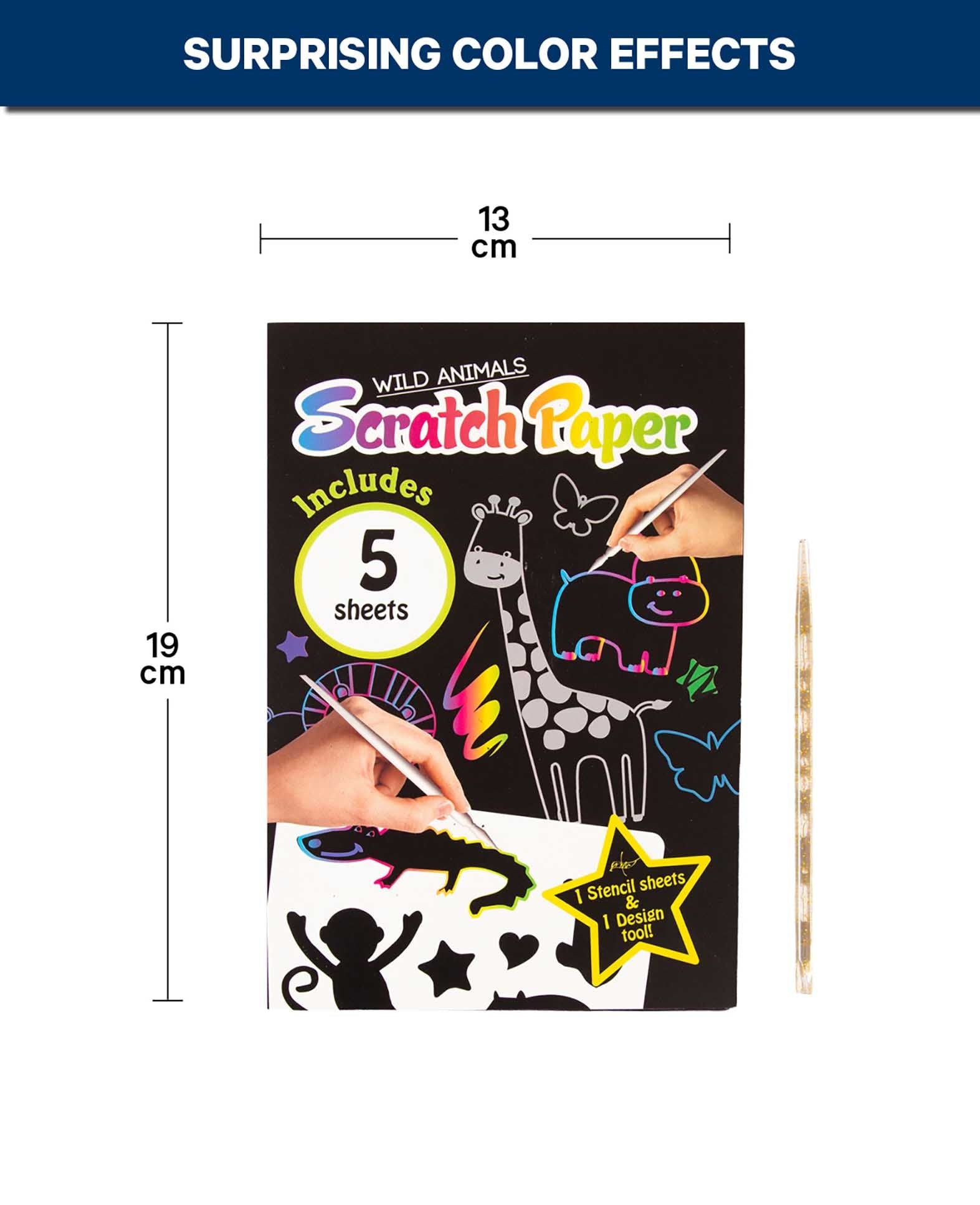 Scratchpapier für Kinder, Kratzpapier, Dschungel, 5 Blatt inkl. Schablone
