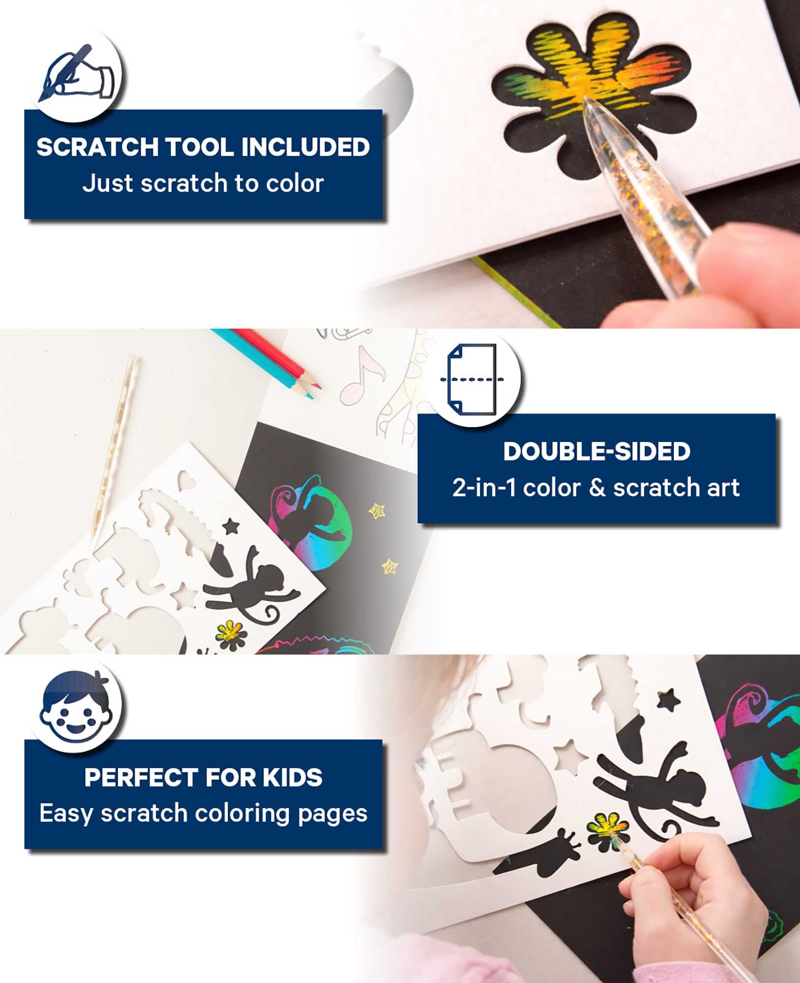 Scratchpapier für Kinder, Kratzpapier, Dschungel, 5 Blatt inkl. Schablone
