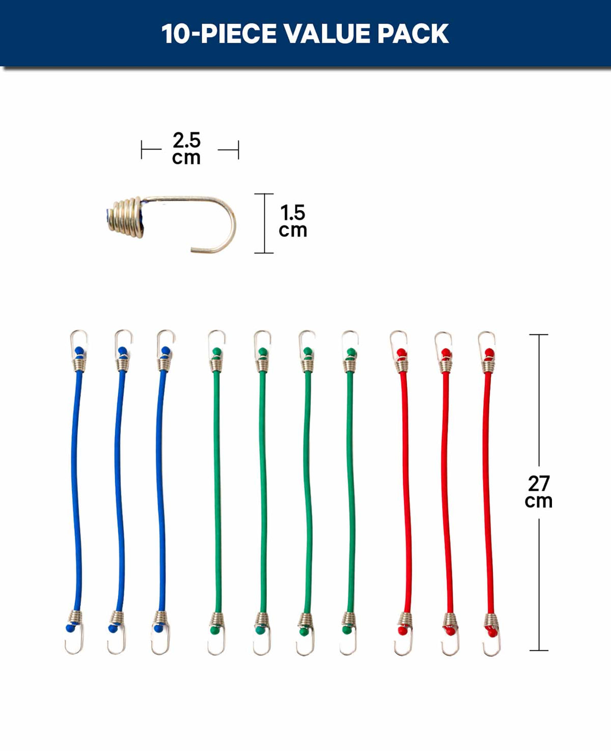 Bungee Cord Set, 27 cm, 10 pcs.